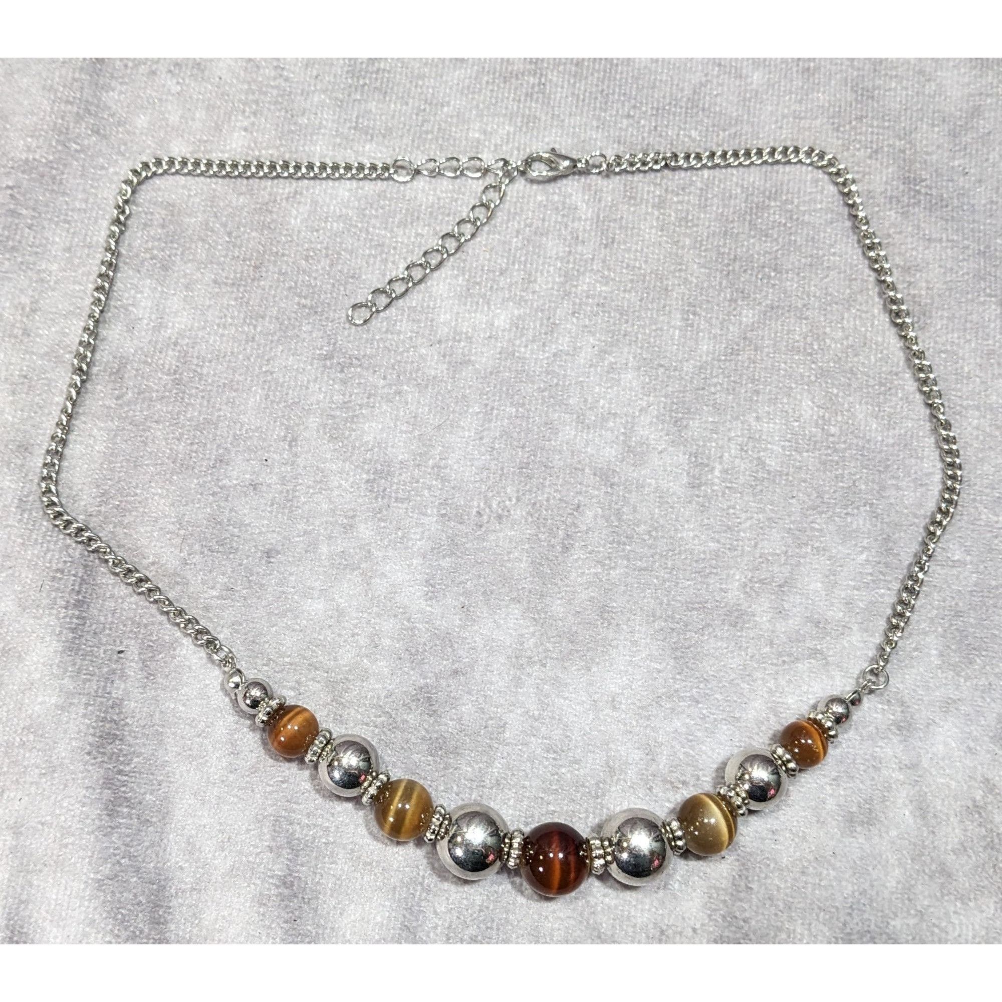 Other Casual Brown Cat Eye And Silver Tone Beaded Necklace Size ONE SIZE - 6 Thumbnail