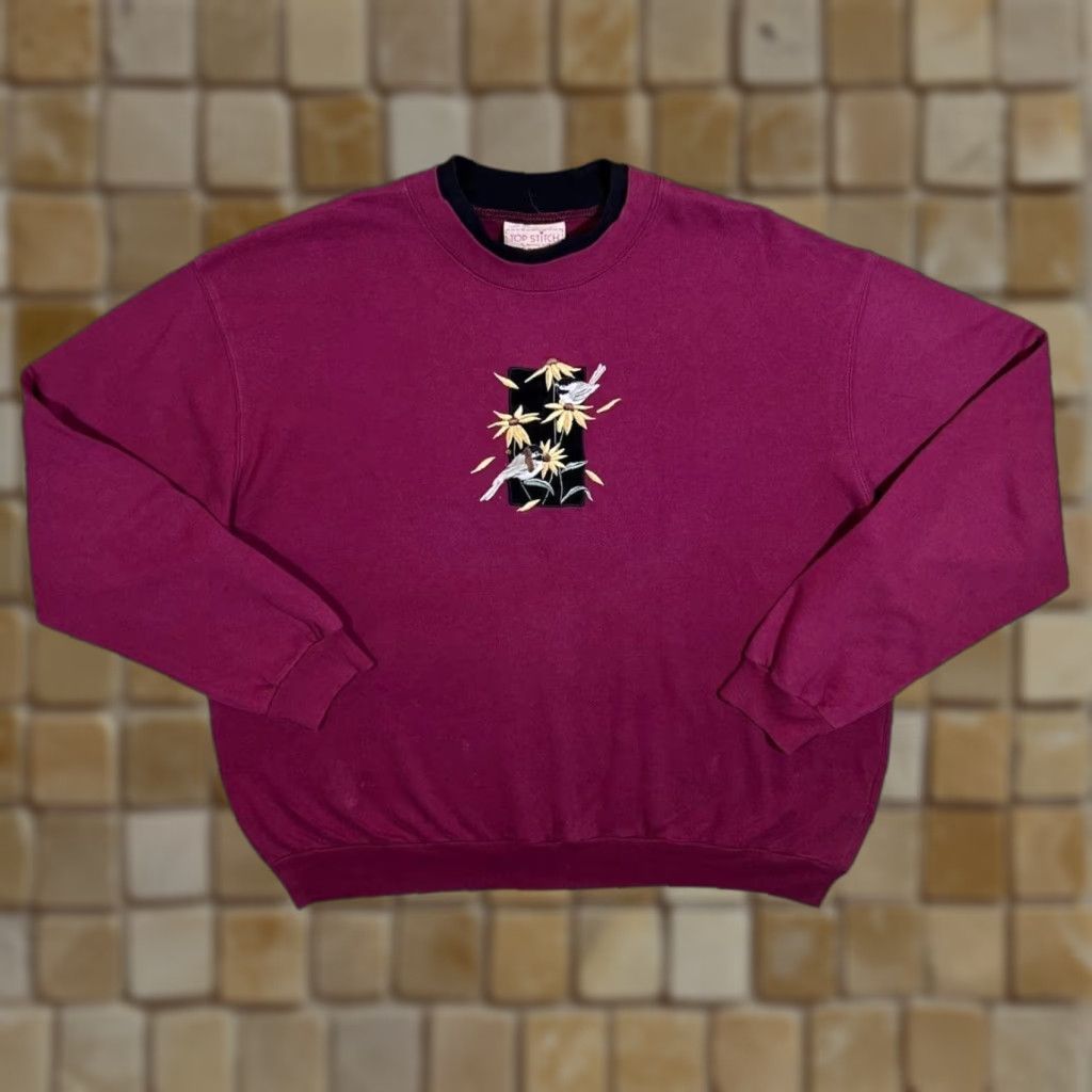 Vintage VINTAGE Morning Sun Embroidered Floral Sweatshirt Womens XL Burghundy/Cotton Blend Pullover Night? Size XL / US 12-14 / IT 48-50 - 1 Thumbnail