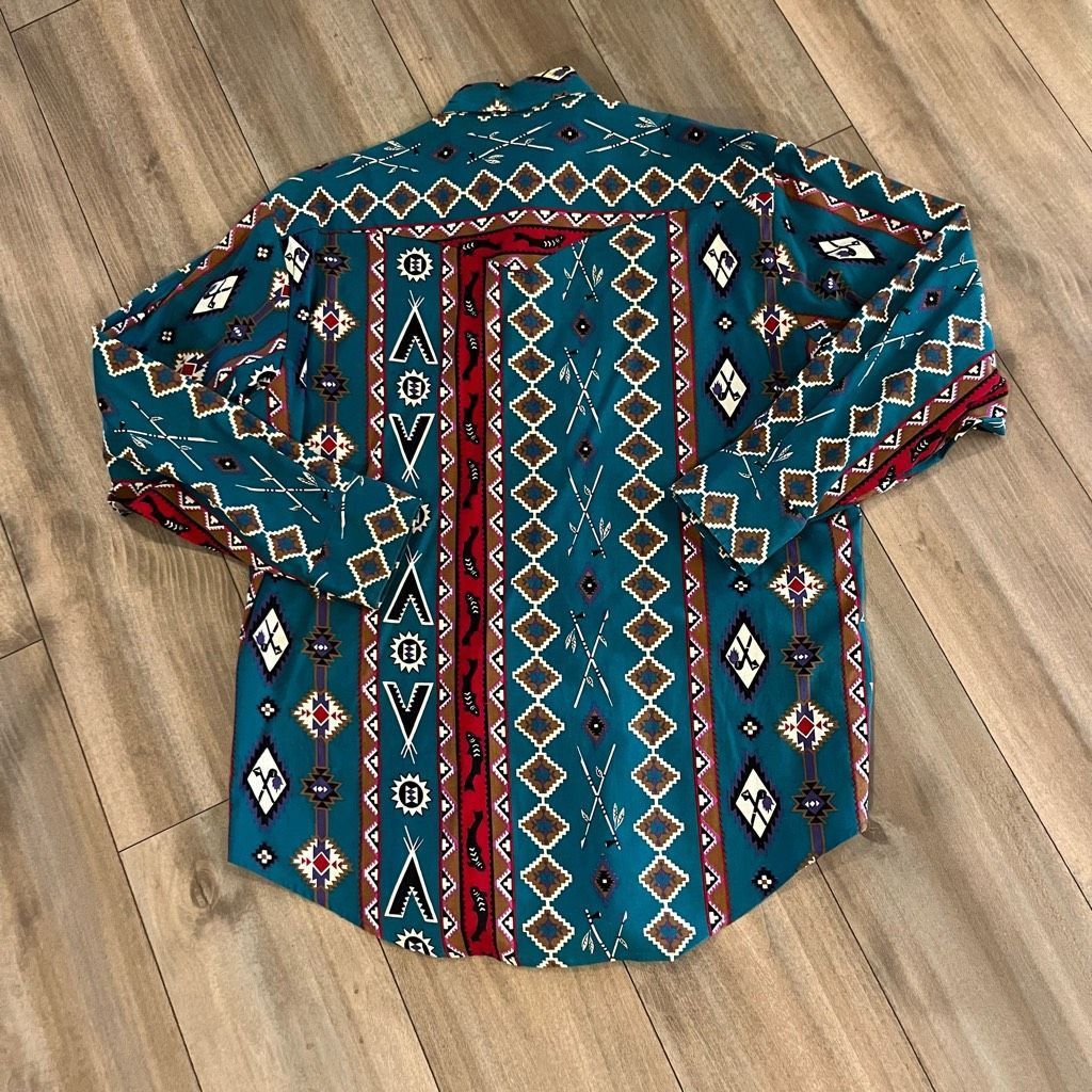 Wrangler Vintage Rough Riders Blue Pattern Western Buttonup Men Large Size US L / EU 52-54 / 3 - 4 Thumbnail