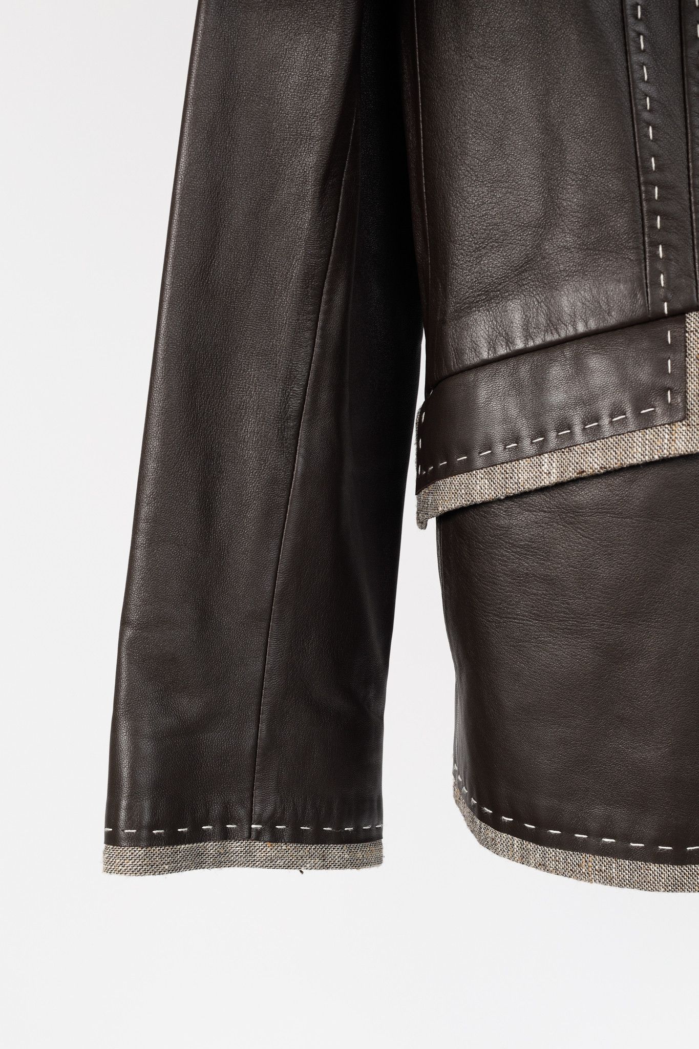 Escada Escada Brown Leather Topstitched & Trimmed Blazer Size L / US 10 / IT 46 - 6 Thumbnail