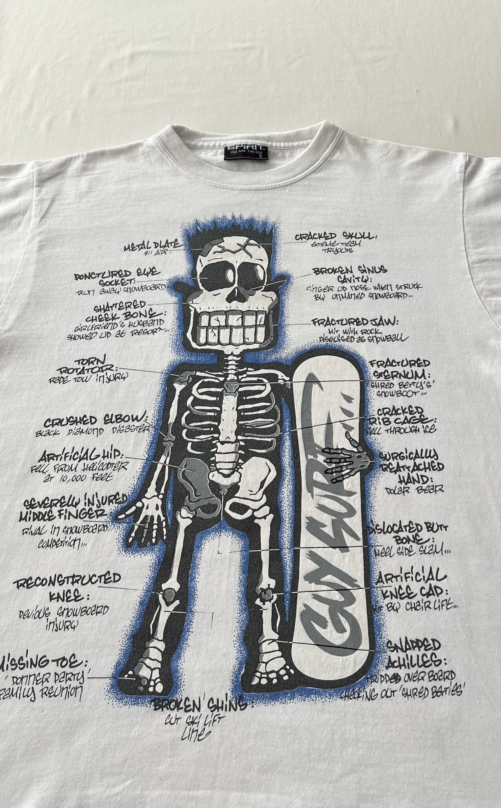Vintage Vintage Spirit Skateboards Skeleton Skull White T-shirt Size US S / EU 44-46 / 1 - 3 Thumbnail