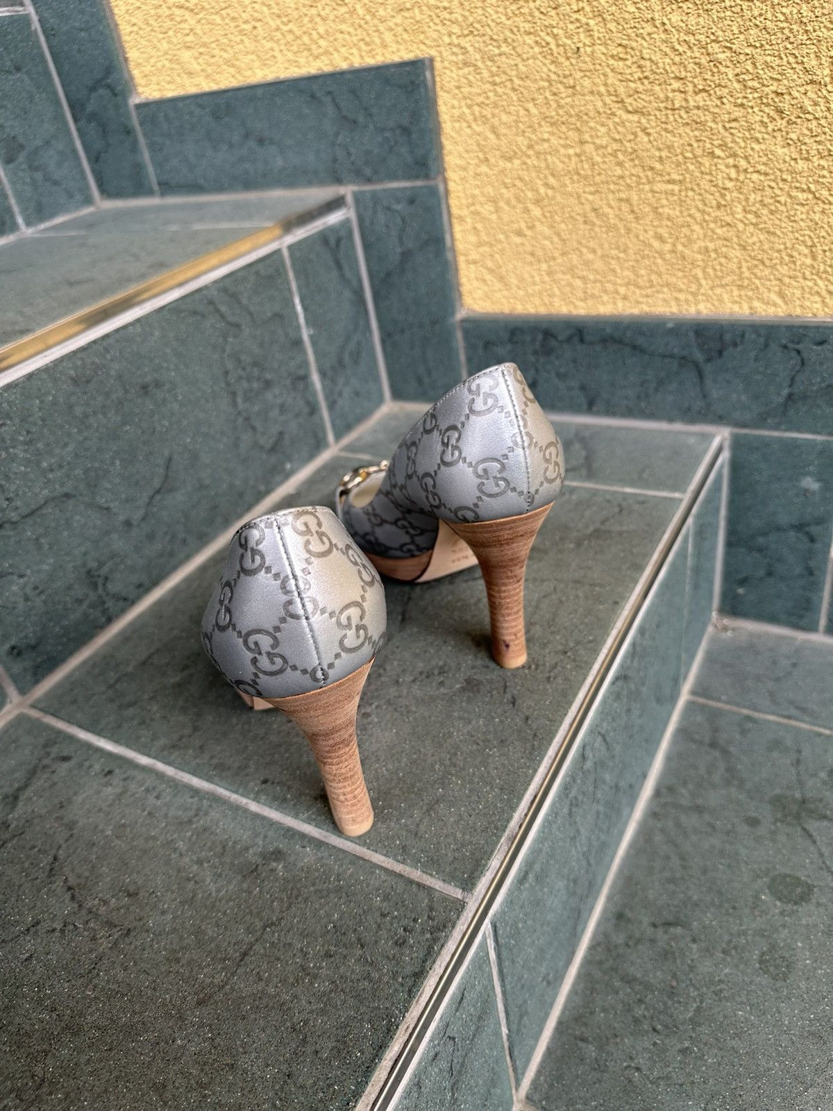 Gucci Gucci Monogram Heels Pumps Gray Luxury Shoes Made in Italy Size US 5.5 / IT 35.5 - 5 Thumbnail