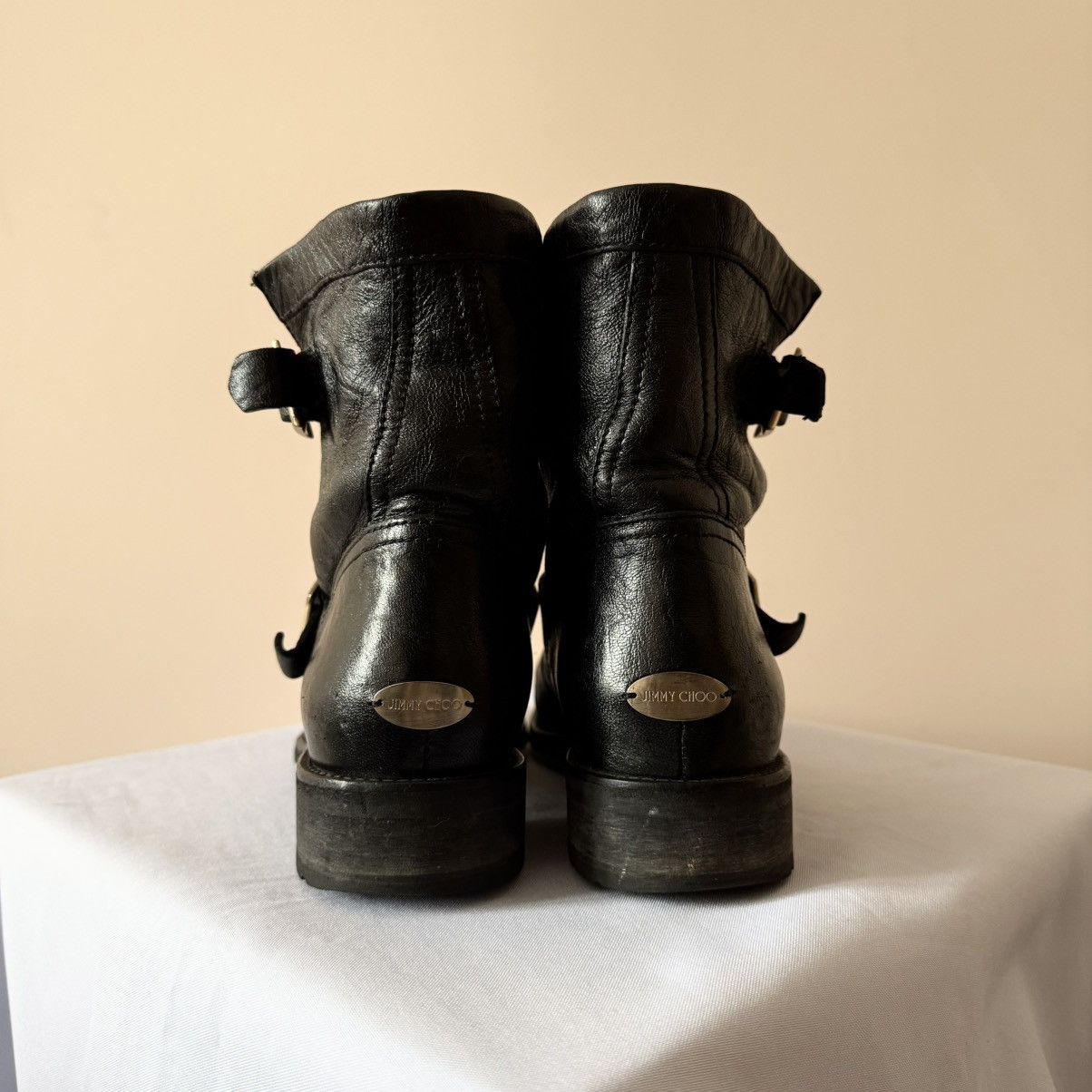 Jimmy Choo Jimmy Choo Black Leather Buckle Biker Moto Boots Frye Style Size US 8 / IT 38 - 9 Thumbnail