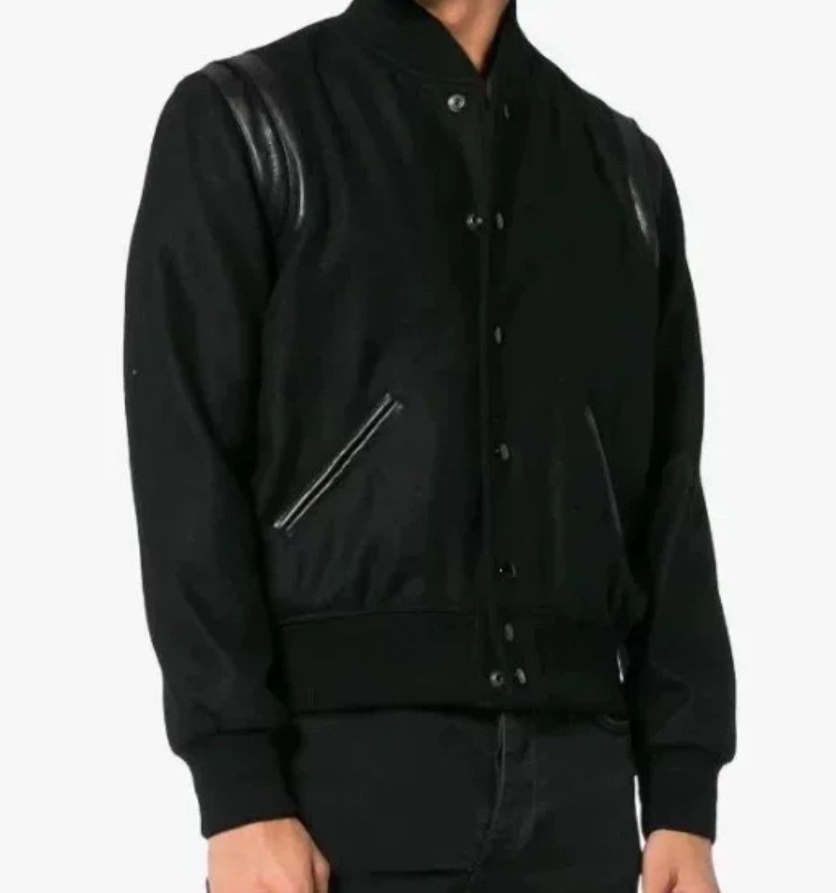 Saint Laurent Paris × Yves Saint Laurent Saint Laurent All Black Baseball Leather Baseball Jacket Size US S / EU 44-46 / 1 - 6 Thumbnail