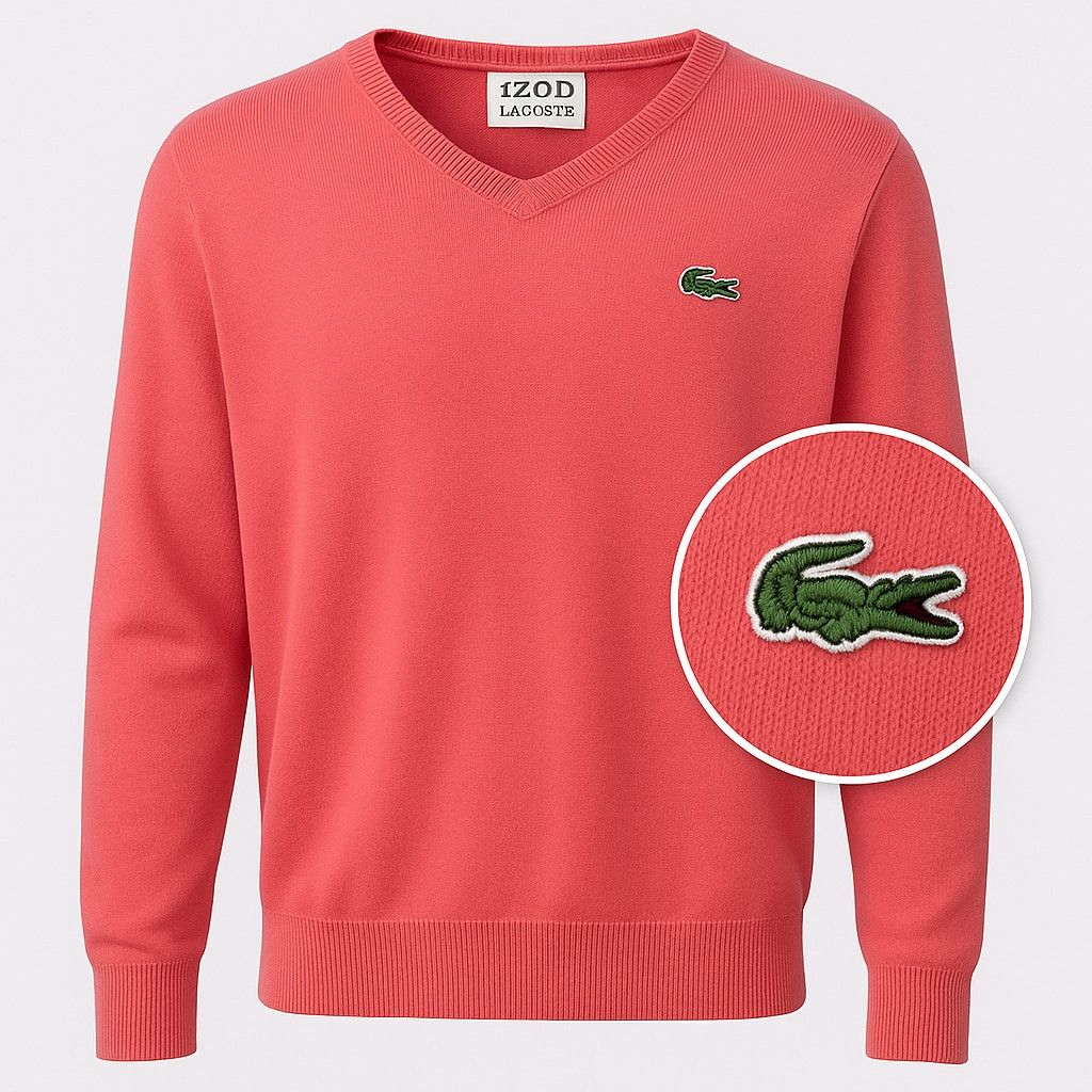 Izod IZOD Lacoste pink VNeck Sweater 1980s Alligator Logo