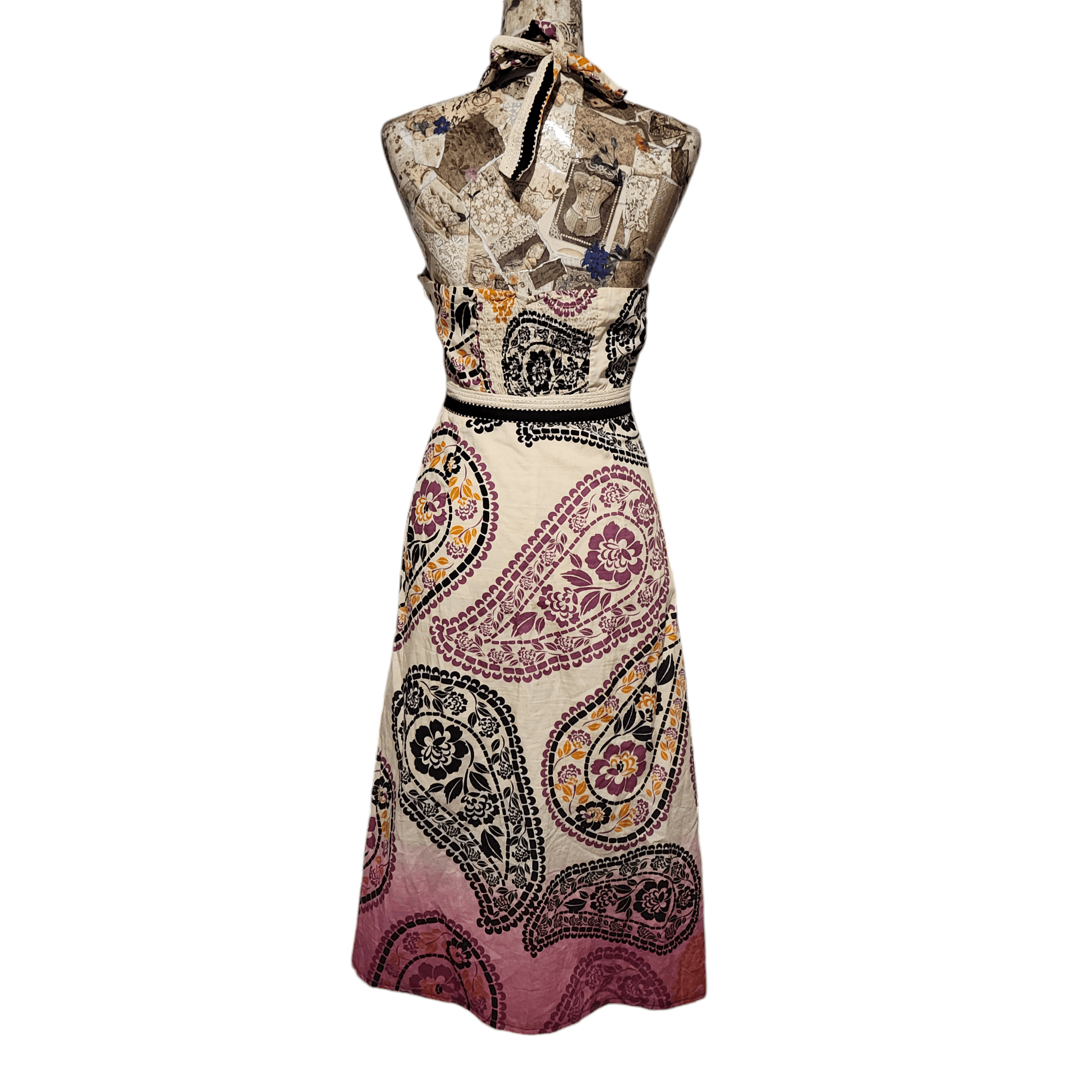 NBDN Nobrandedon Style & Co. Paisley Halter Empire Waist Tan Ombre Dress Size L / US 10 / IT 46 - 8 Thumbnail