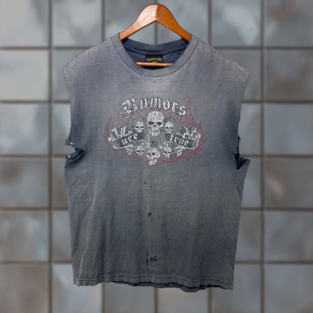 Vintage VINTAGE 90s Sun Faded Skull Choppers Flames Shirt XL Mens T-Shirt Black Size US XL / EU 56 / 4 - 1 Thumbnail