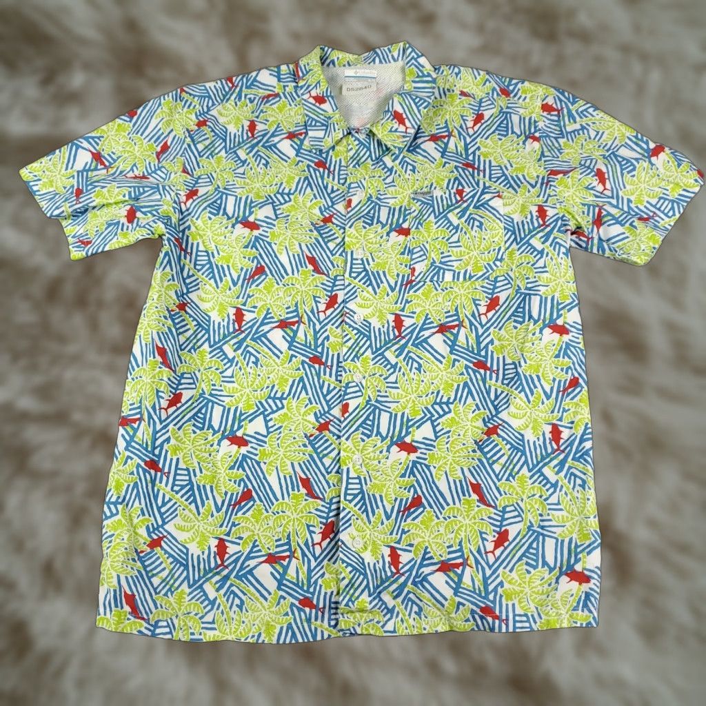 Vintage Columbia Shirt Mens XL Blue Button Up Short Sleeve Vented Floral Pattern Size US XL / EU 56 / 4 - 1 Thumbnail