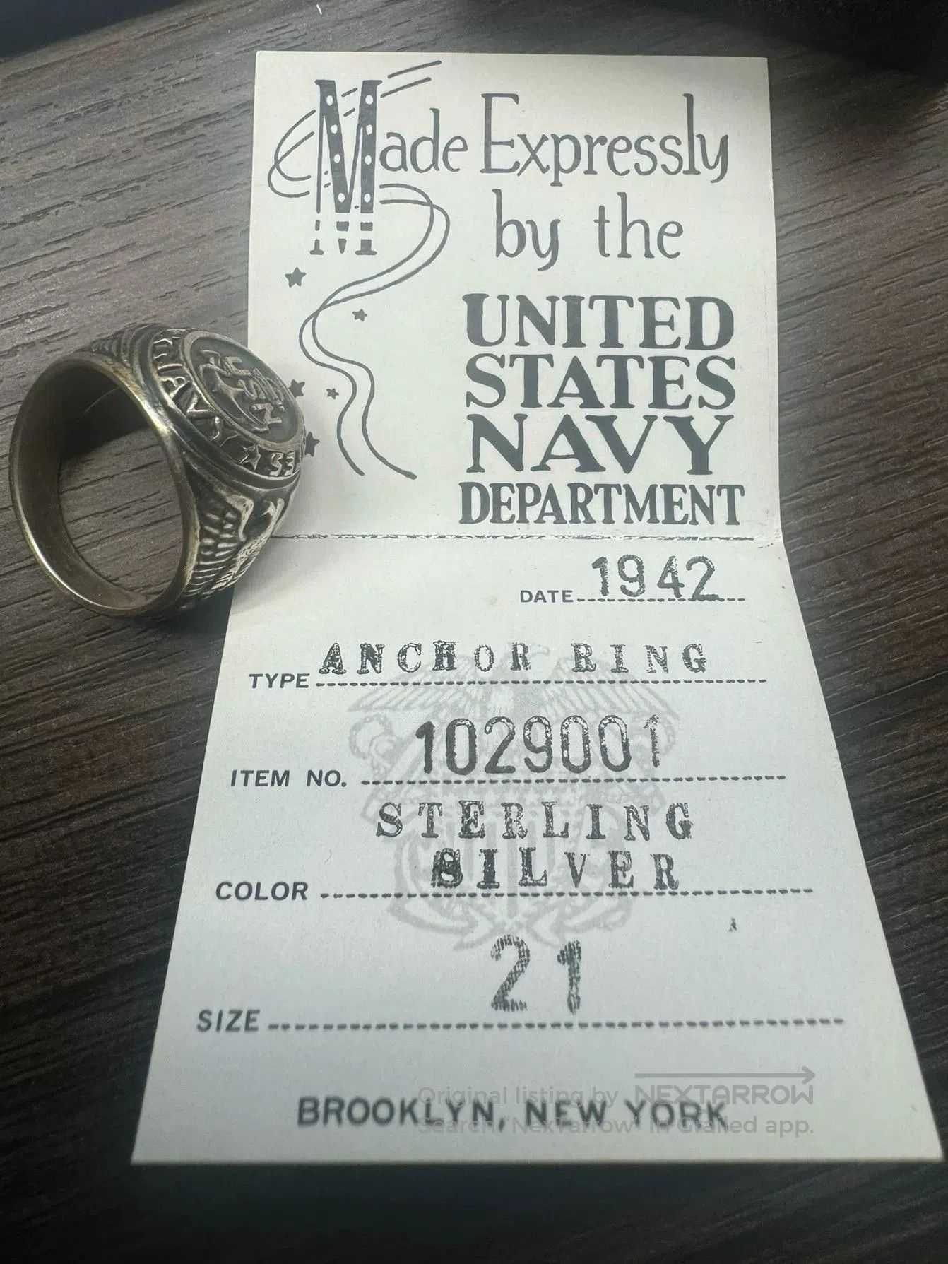 Freewheelers Vintage US Navy Silver Ring Replica. Size ONE SIZE - 7 Thumbnail