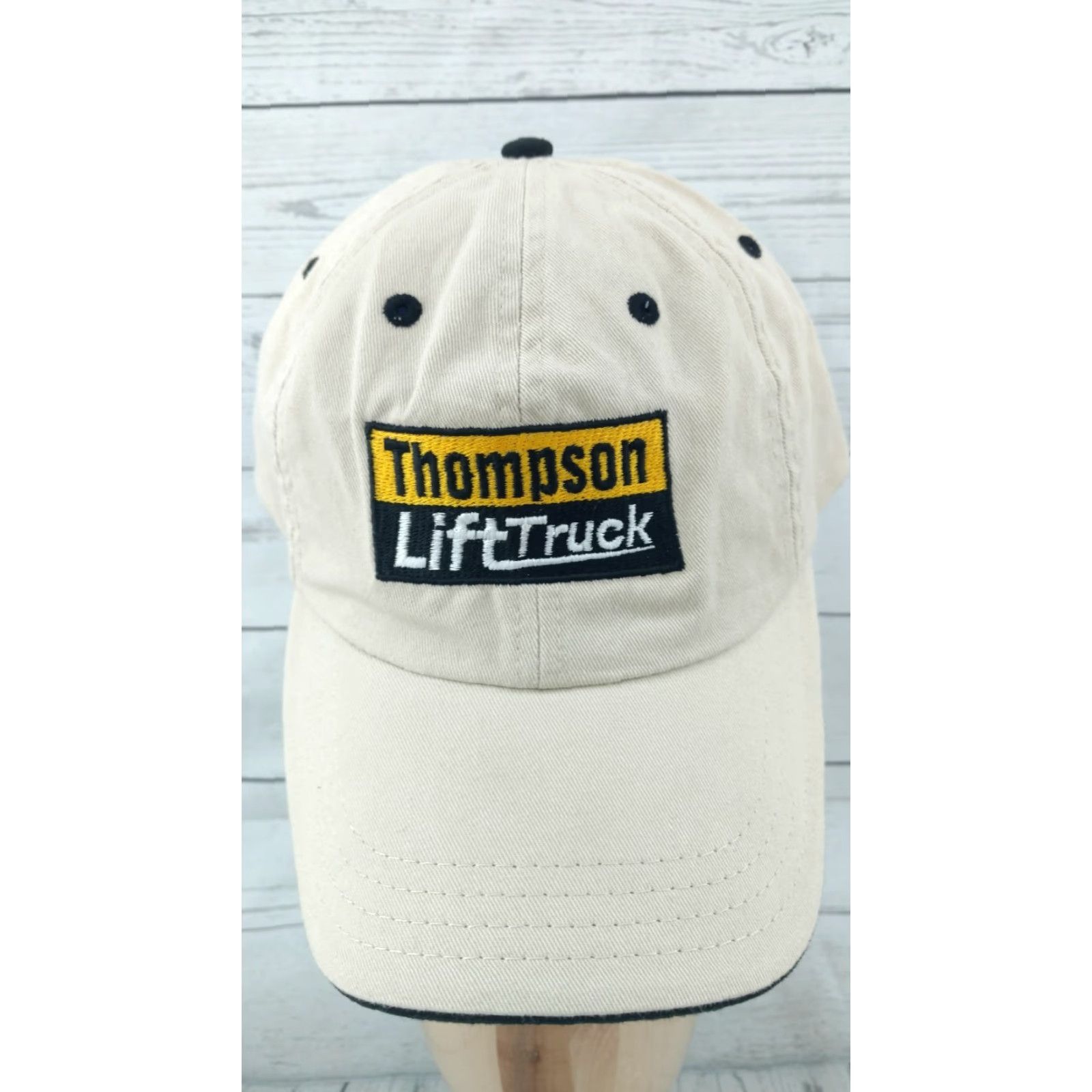 Vintage Thompson CAT LIFT TRUCKS Khaki Adjustable Strap Hat Hat Mens Baseball Cap Strapback 100% Cotton"} Size ONE SIZE - 3 Thumbnail