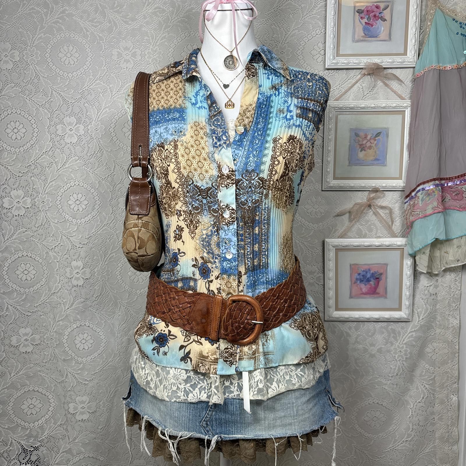 Other y2k fairy core blue button up blouse top Size S / US 4 / IT 40 - 1 Thumbnail