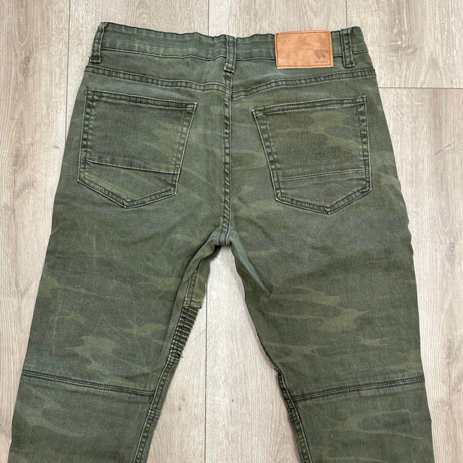 Waimea Waimea Slim Fit Olive Camo Biker Denim Jeans Pants 33x32 Size US 33 - 6 Thumbnail