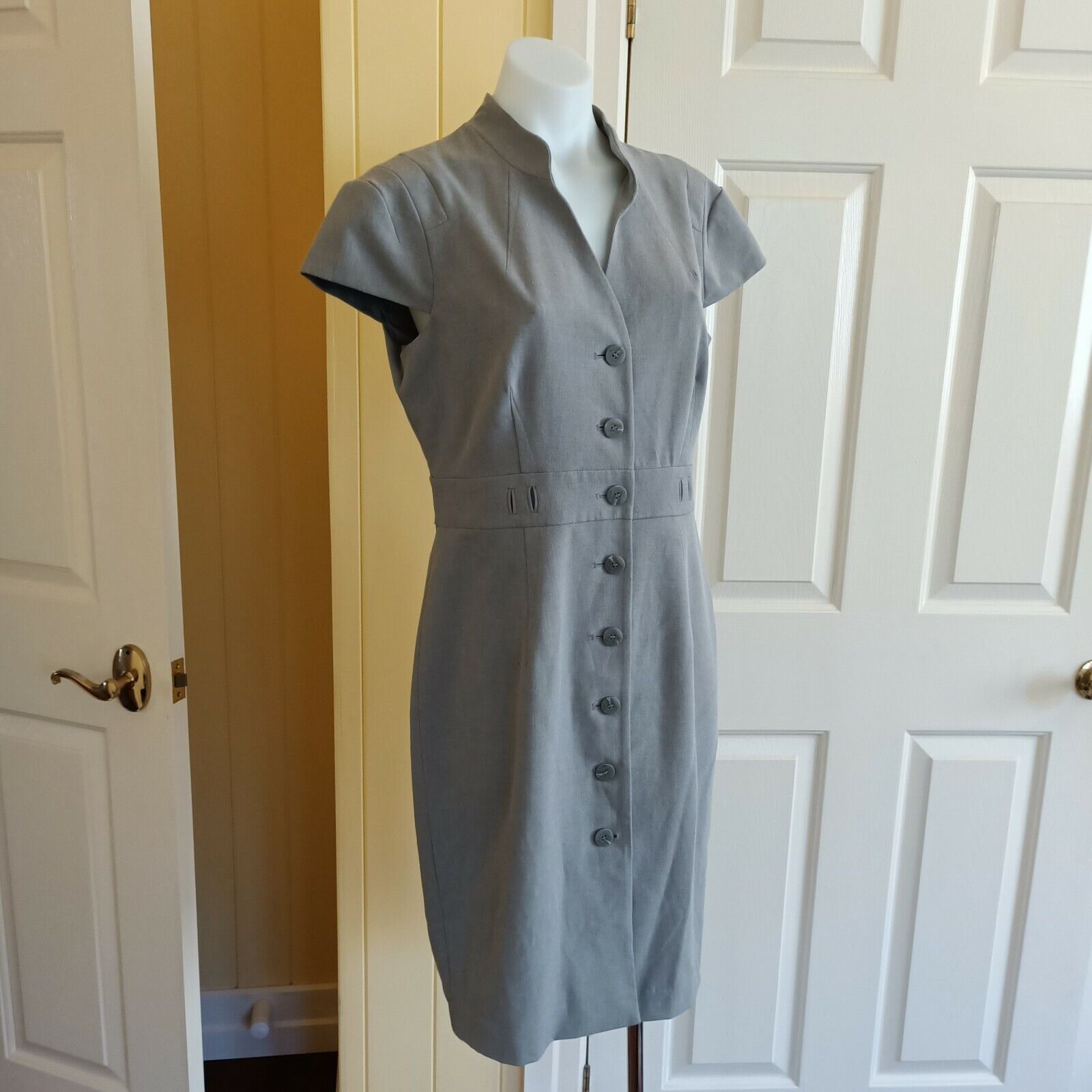 Designer × Marcs Marc New York Dress Grey Button Up Short Sleeve Size L / US 10 / IT 46 - 6 Thumbnail