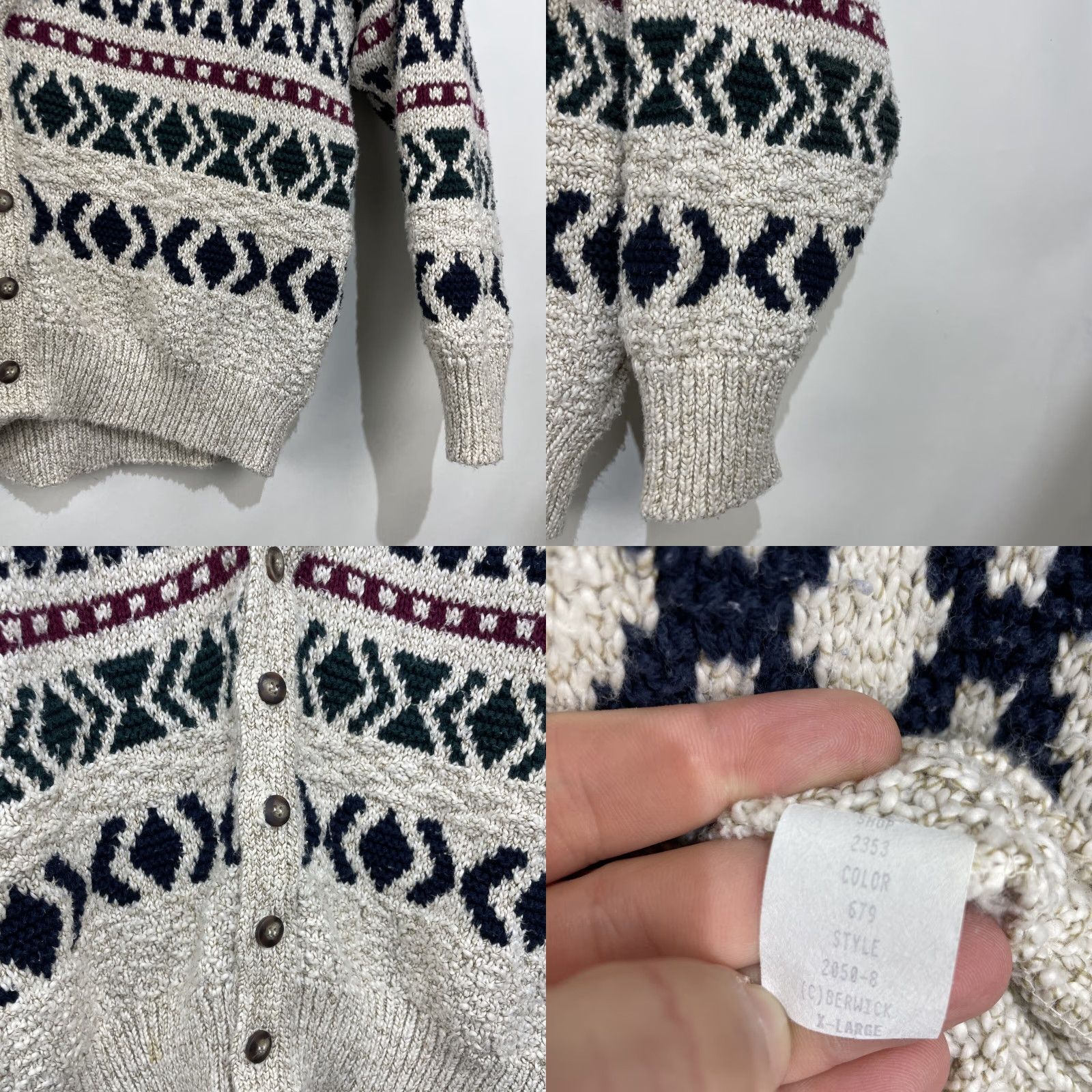 Harmony VINTAGE Lake Harmony Cardigan Sweater Men XL Knit Open Geometric USA 80s-90s Size US XL / EU 56 / 4 - 8 Thumbnail