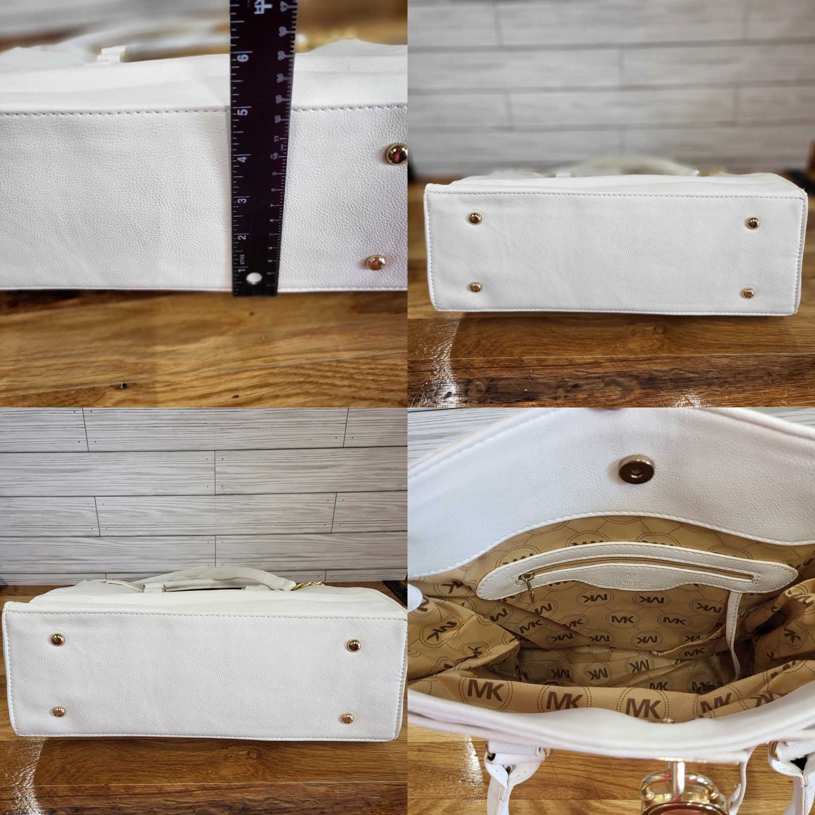 Vintage Michael Kors Hamilton Travel Large White Pebbled Leather Satchel Bag MK Dust Bag Size ONE SIZE - 10 Thumbnail