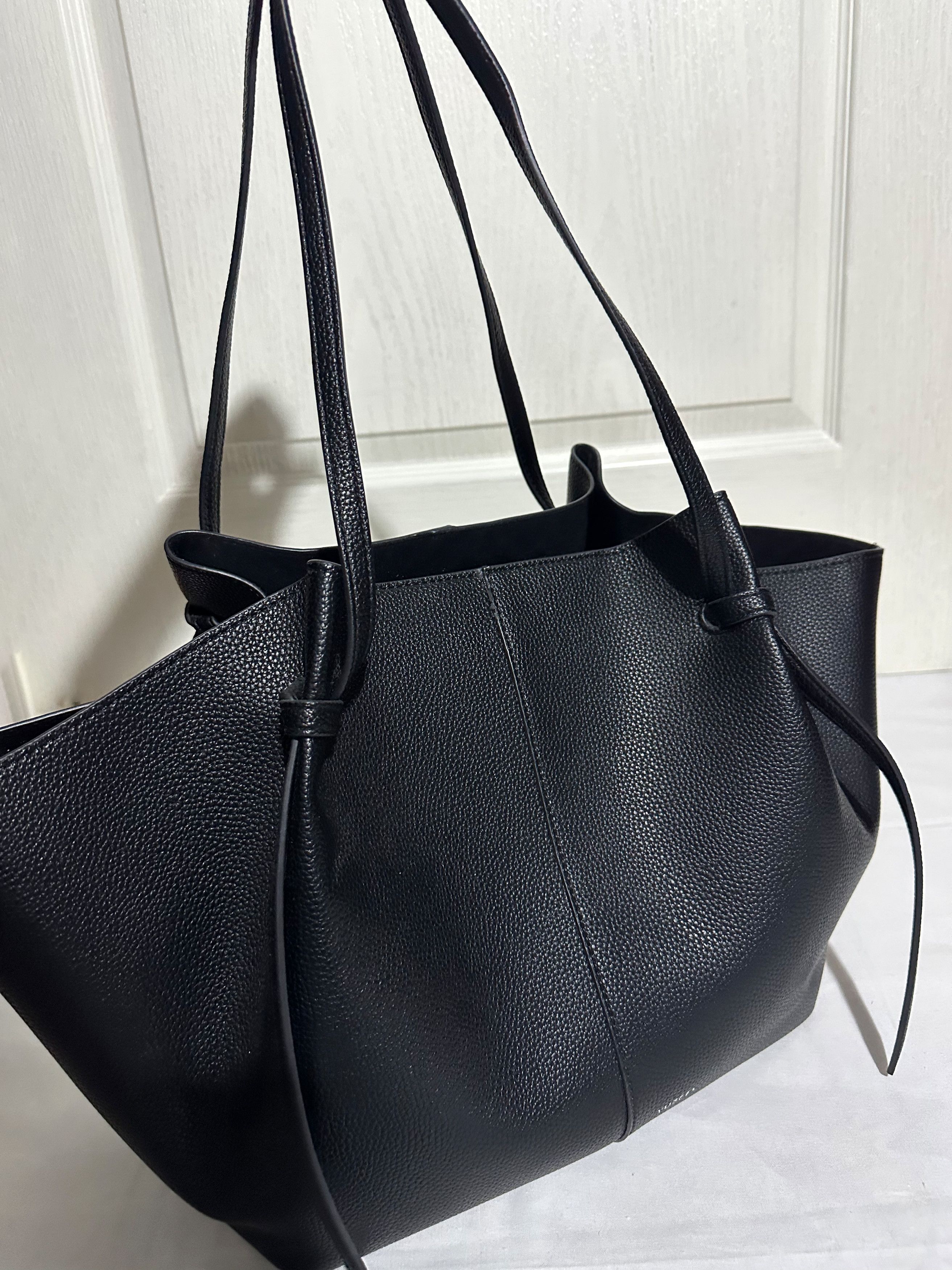 Other Yuzefi Black Leather Tote Bag Medium Size Designer Modern Size ONE SIZE - 2 Thumbnail