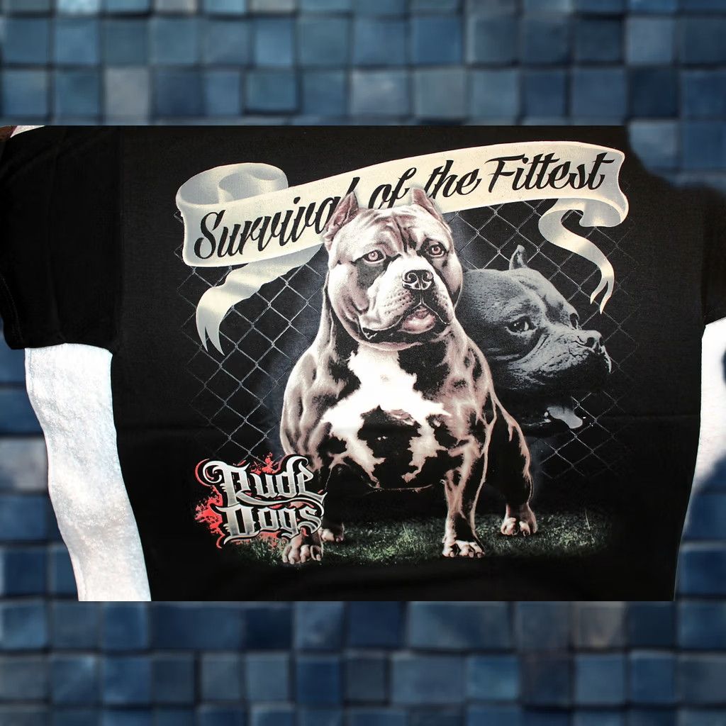 Vintage RUDE DOGS PITBULL SURVIVAL OF THE FITTEST BLACK T-SHIRT BACK PRINT Size US L / EU 52-54 / 3 - 1 Thumbnail