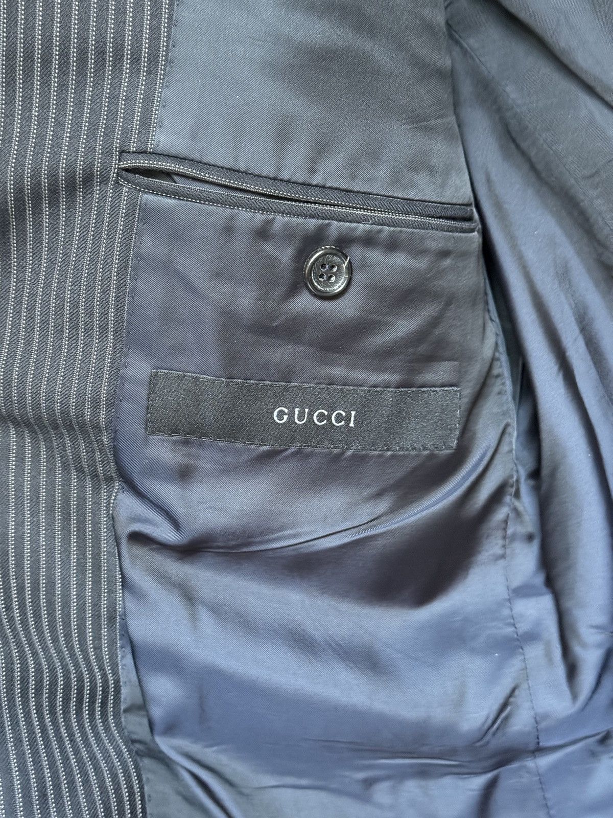 Gucci × Tom Ford × Vintage Gucci Vintage Wool Dark Navy Striped Blazer Jacket Size 50R - 8 Thumbnail