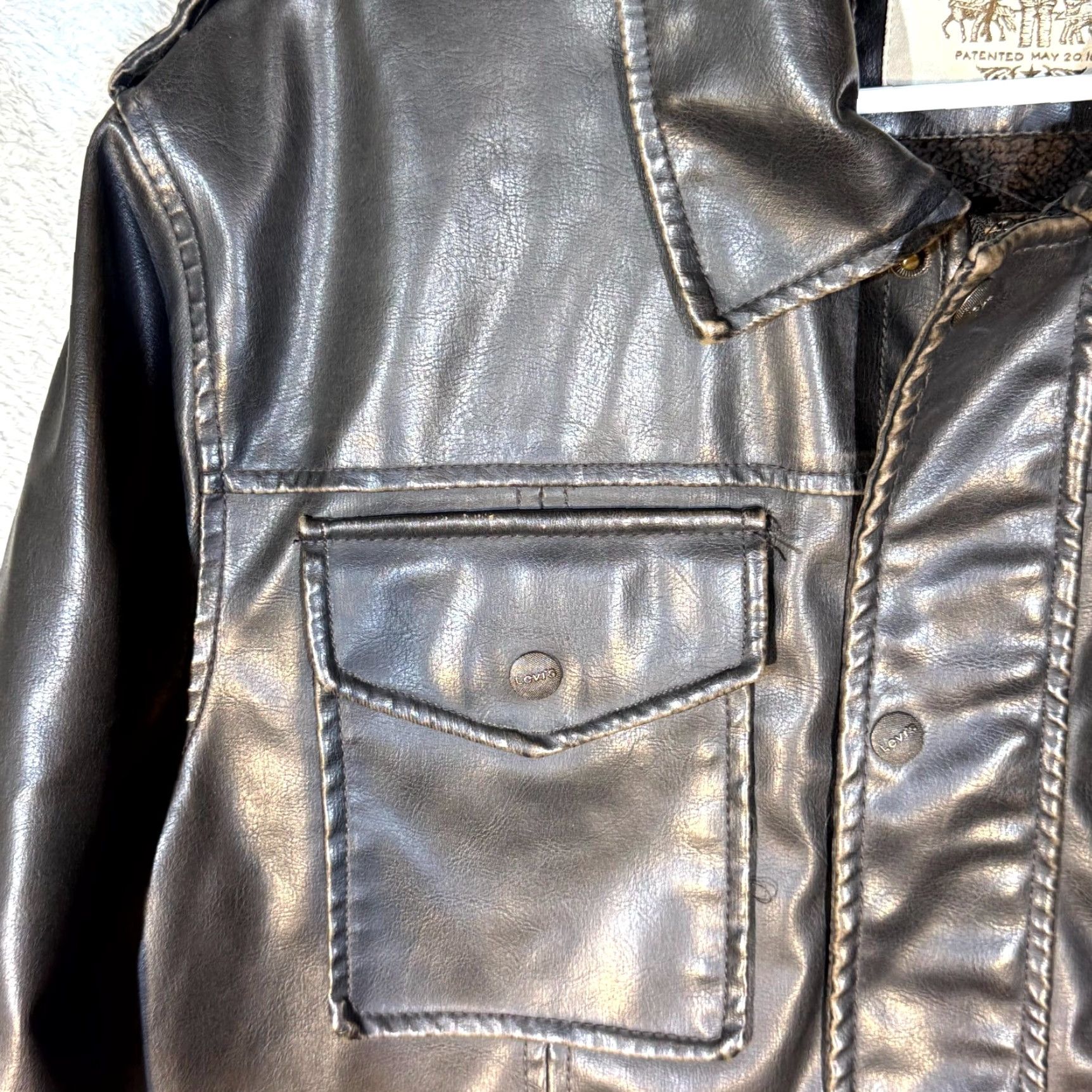 Levi's Levi's Bomber Jacket Mens Large Brown Faux Leather Fleece Lined Coat Size US L / EU 52-54 / 3 - 3 Thumbnail