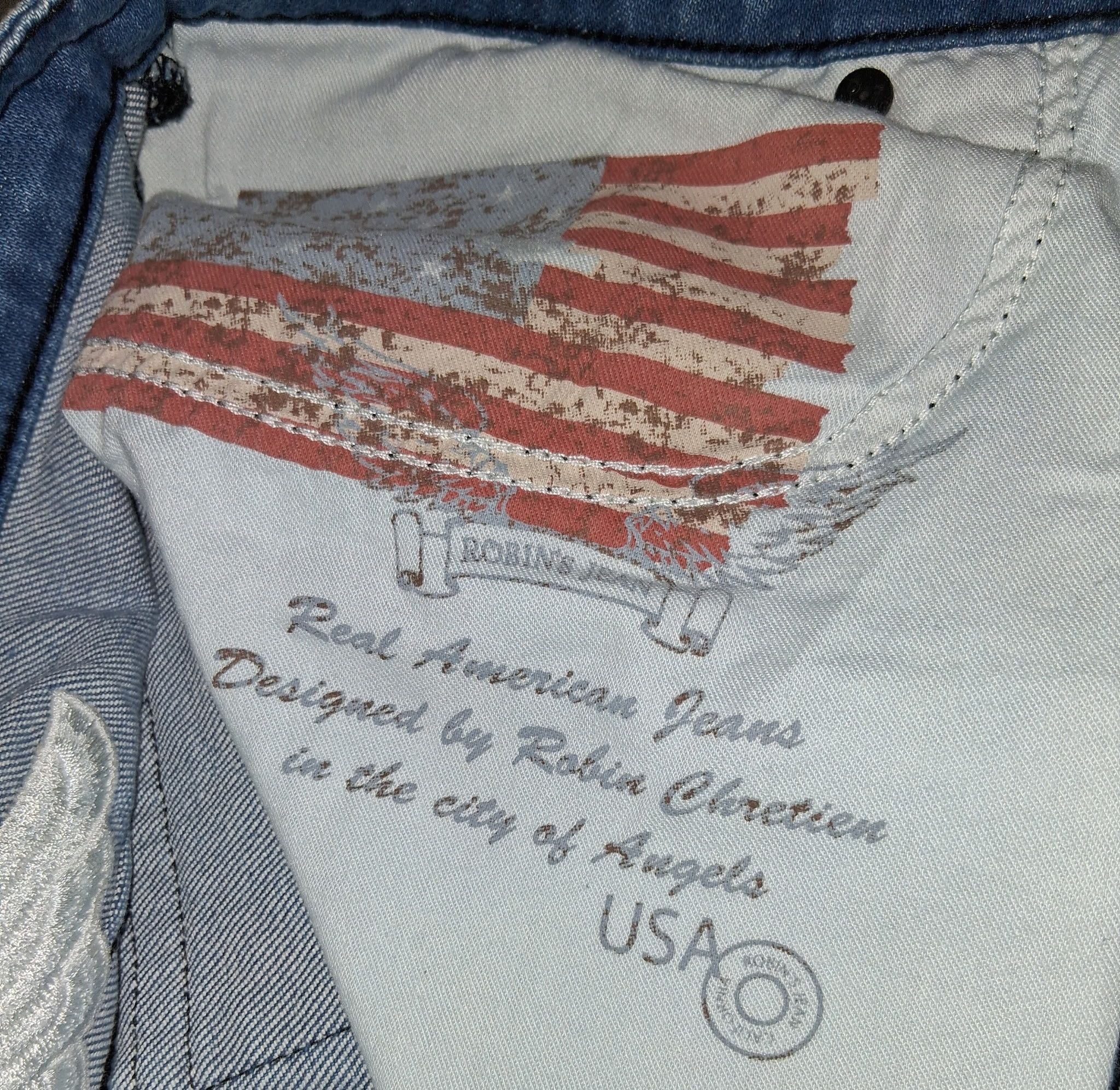 Robins Jeans Omaha Light Wash w/Clear & Sapphire Crystals Size US 36 / EU 52 - 9 Thumbnail