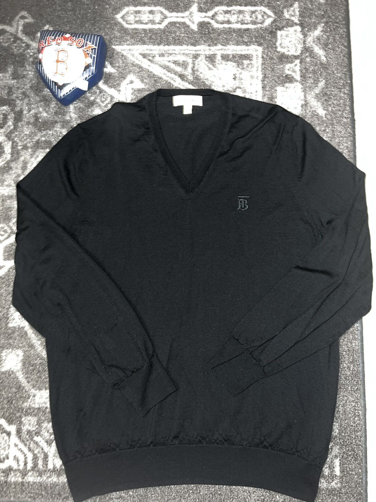 Image of Burberry Tb V Neck Sweater in Black, Men's (Size 2XL)