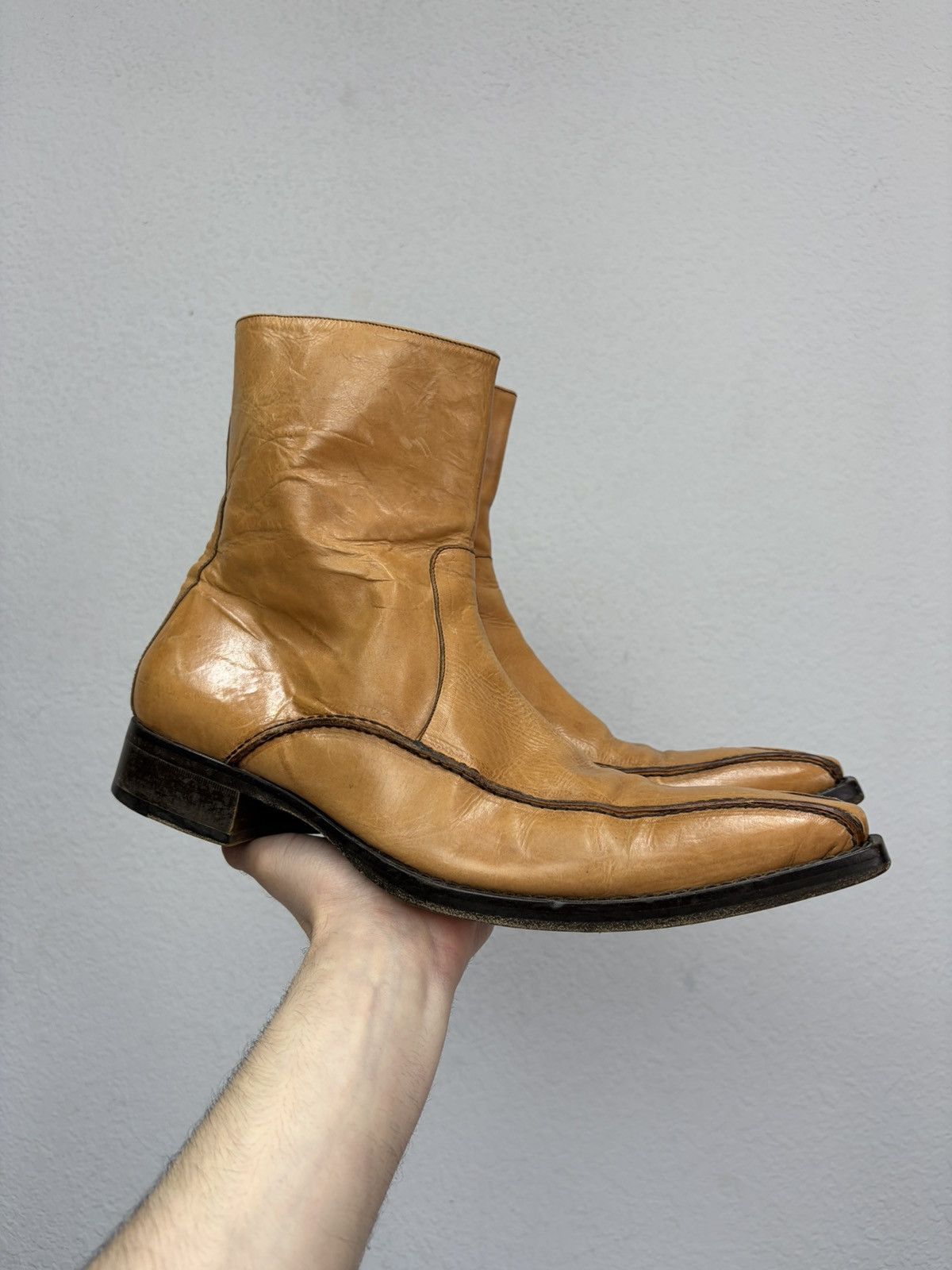 Hedi Slimane Vintage Camel Leather Zip Boots Guidi CCP Rick Owens Style Size US 11 / EU 44 - 1 Thumbnail