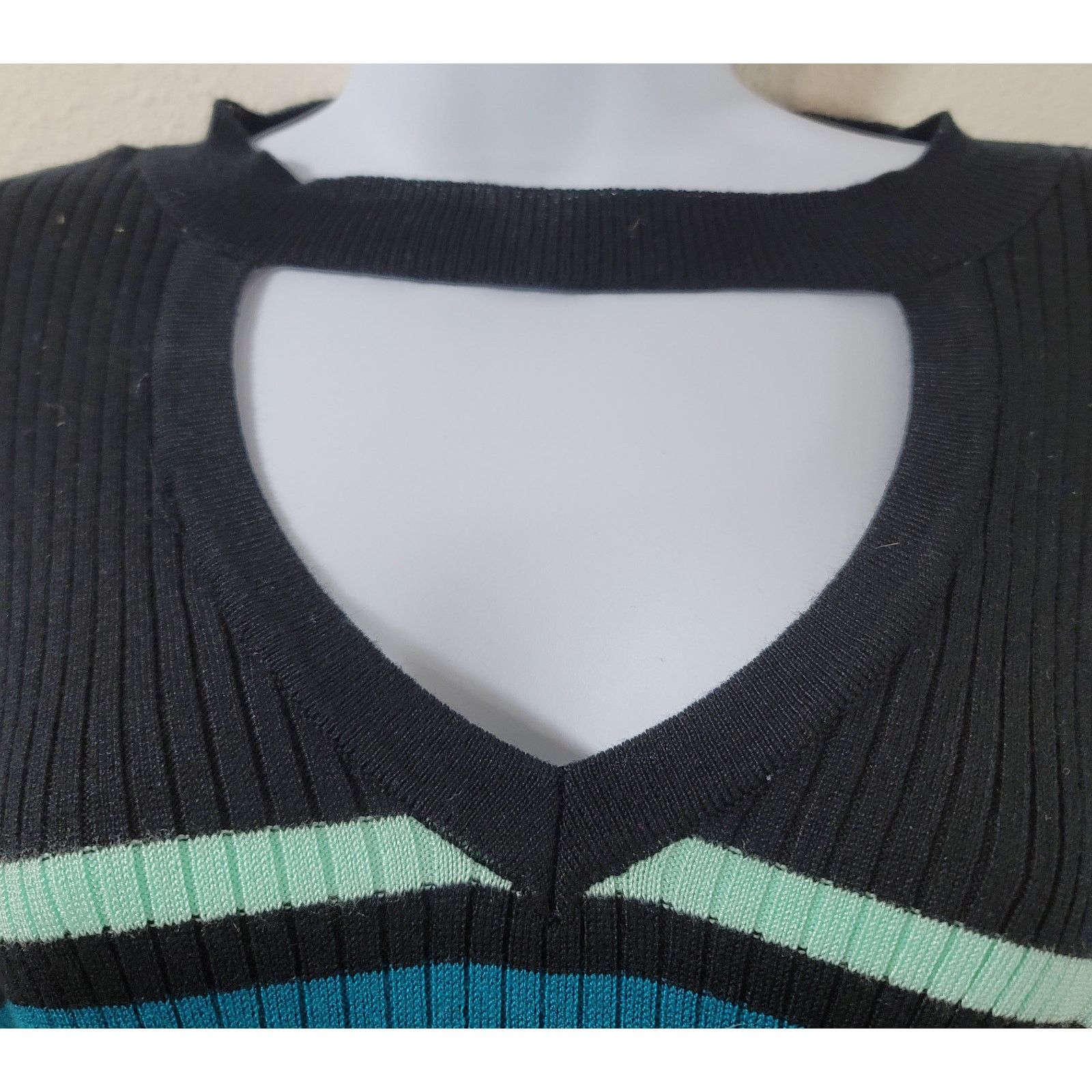 Other No Boundaries Black Blue Teal Striped Knitted Top 2XG 19 Size L / US 10 / IT 46 - 6 Thumbnail