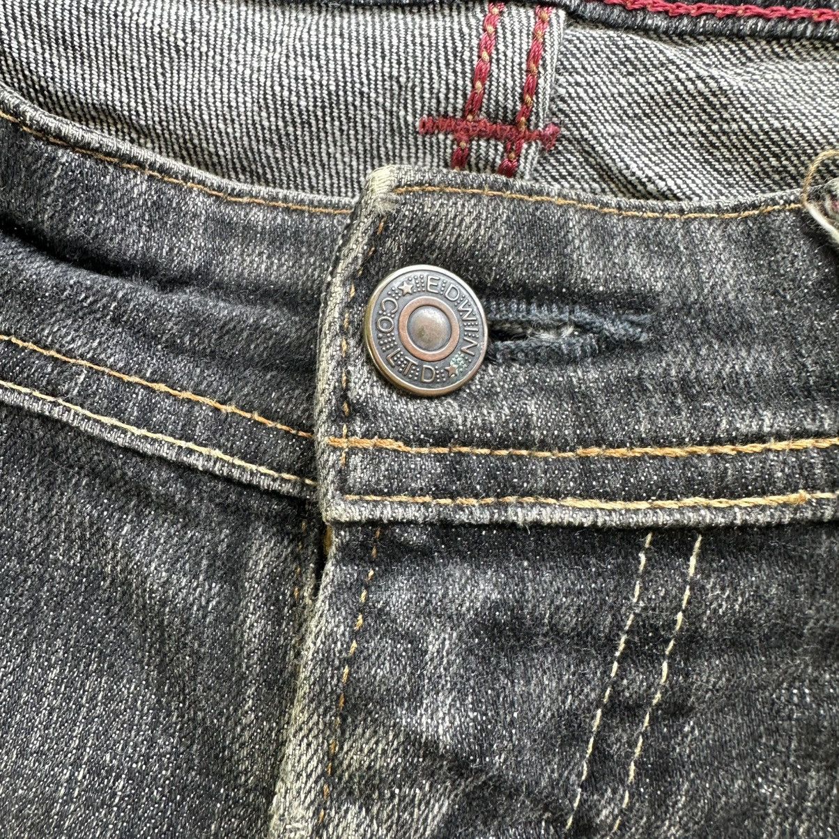 Japanese Brand Vintage Edwin Faded Black Distressed Denim Jean Pant W37 Size US 37 - 4 Thumbnail
