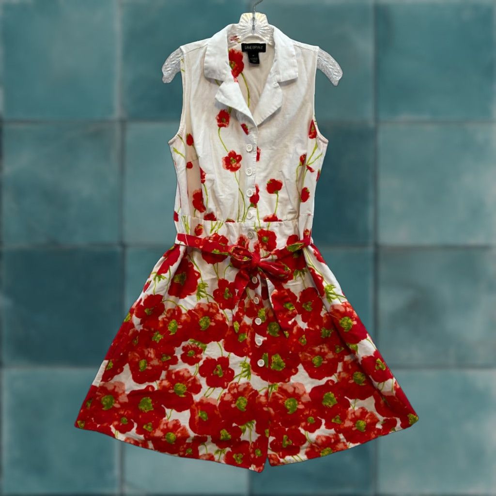 Vintage VINTAGE Lane Bryant Dress 14 White Red Floral Button Shirt Collared Mod Blouson A-Line Womens Size XL / US 12-14 / IT 48-50 - 1 Thumbnail