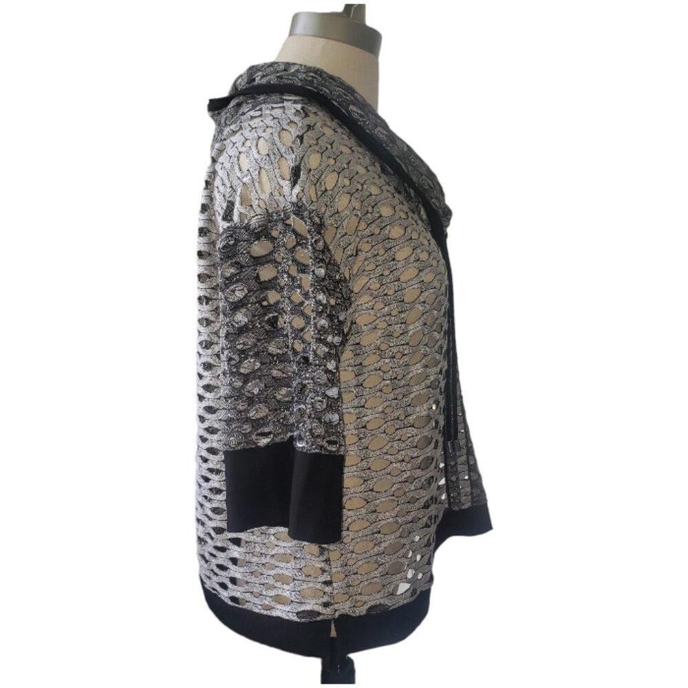 Designer CT1566 Joseph Ribkoff Silver & Black Cowl Neck Blouse Size L / US 10 / IT 46 - 4 Thumbnail