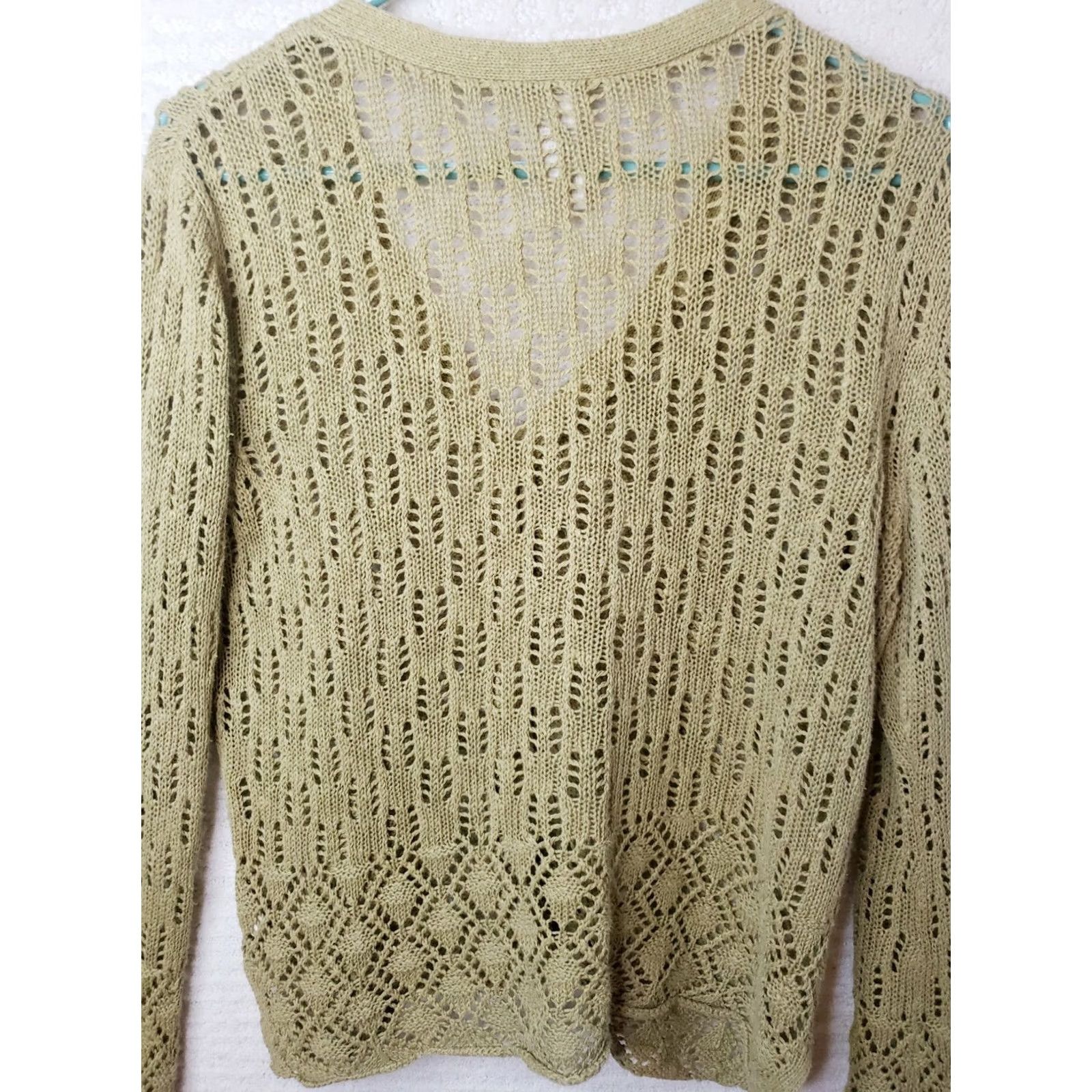 J. Jill J. Jill Bell Sleeve Cardigan Open Knit Light Green Hemp Cotton Size M Women Sweater V-Neck Bell Sleeve Regular Dry-clean Only Size M / US 6-8 / IT 42-44 - 7 Thumbnail