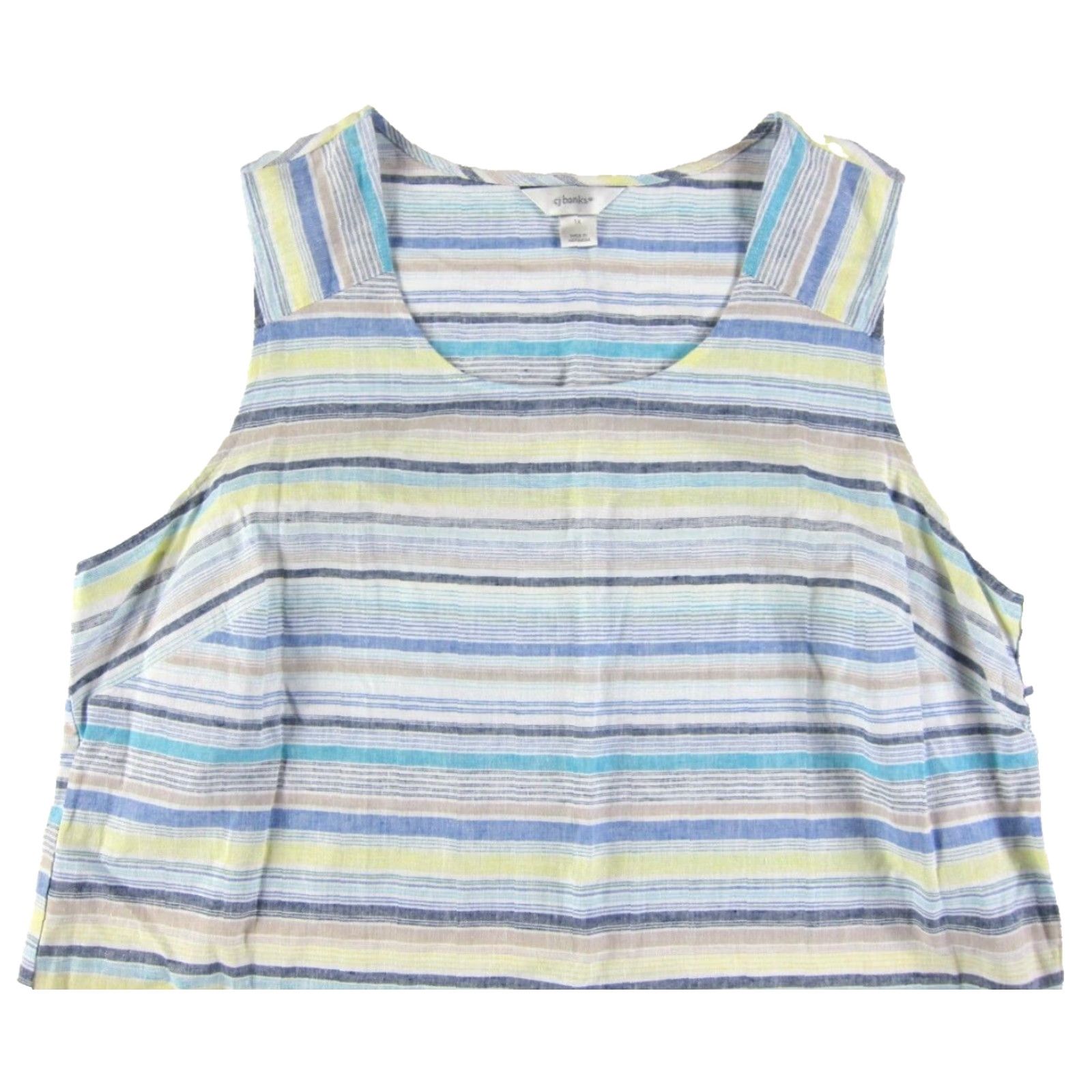 Vintage Cj Banks Linen Cotton Blue Yellow White Brown Stripe Tunic Tank Sun Dress 1X Size XL / US 12-14 / IT 48-50 - 4 Thumbnail