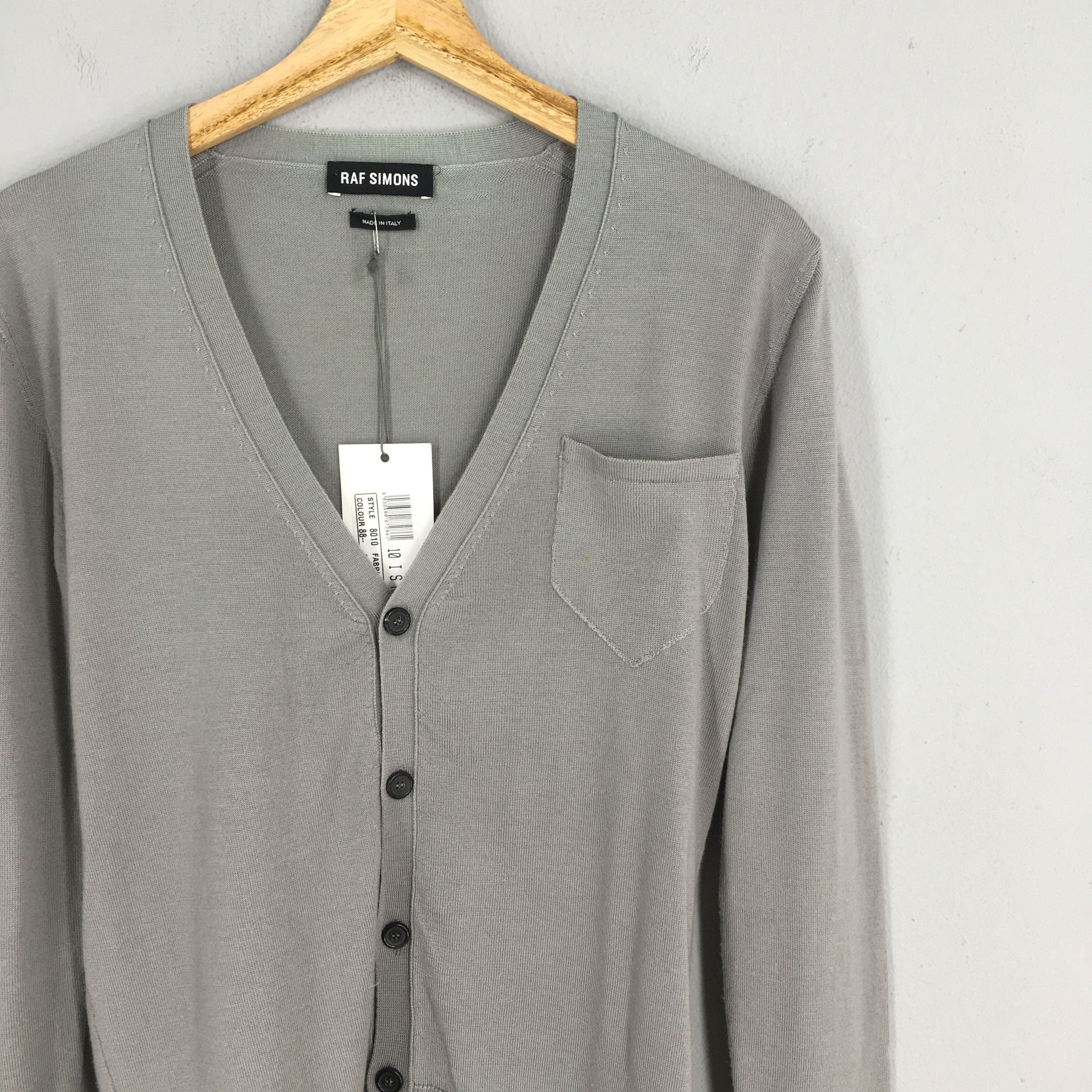Designer × Raf Simons Vintage Raf Simons Cardigan Italy Gray Lana Sweater Small Size S / US 4 / IT 40 - 2 Thumbnail