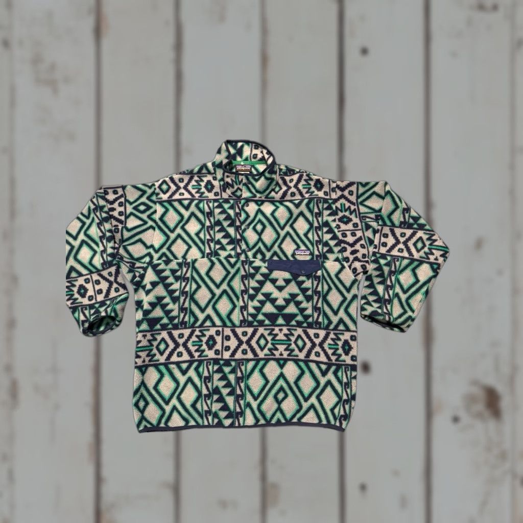 Patagonia VINTAGE Patagonia Men's L Synchilla Snap-T Fleece Pullover Geometric Aztec Teal Green Size US L / EU 52-54 / 3 - 1 Thumbnail