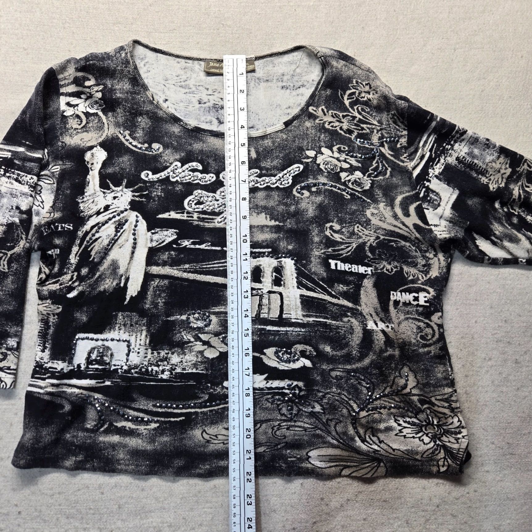 Vintage Jane Ashley Shirt Adult Women's XL Black 3/4 Sleeve Pullover City NY Skyline Casual Basic T-Shirt Conservative Fit Women Size XL / US 12-14 / IT 48-50 - 7 Thumbnail