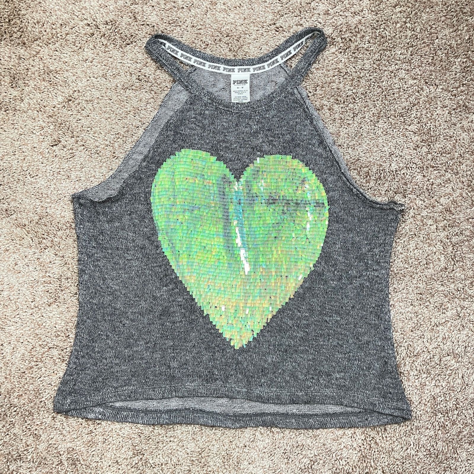 Pink Victoria’s Secret PINK Gray Slouchy Sheer Tank Top Sequins Size M / US 6-8 / IT 42-44 - 18 Thumbnail