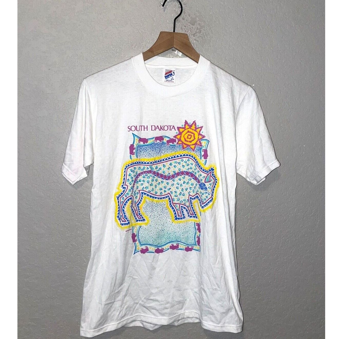 Jerzees Vintage South Daktoa Shirt Tribal Buffalo White M Tee Size US M / EU 48-50 / 2 - 1 Thumbnail