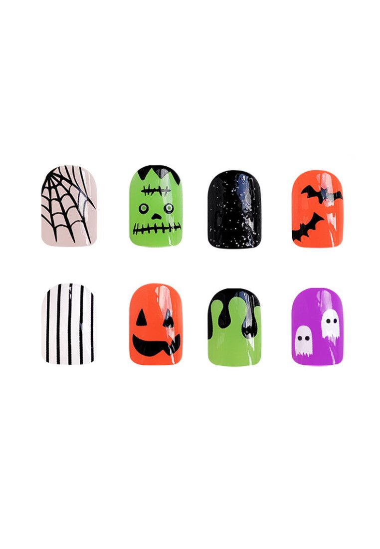 Other Halloween Press on Fake Nails Short Square with Ghost Design Size ONE SIZE - 6 Thumbnail