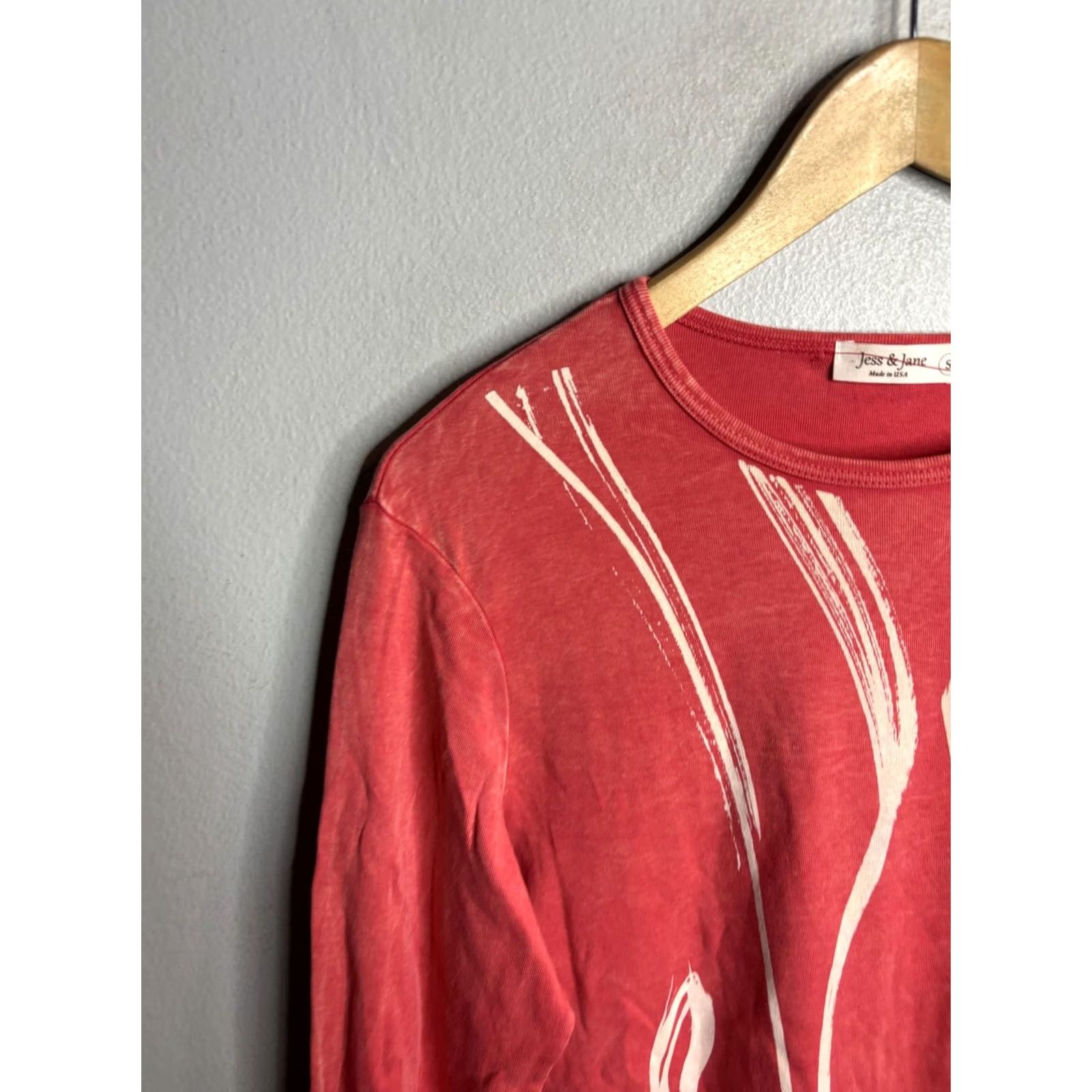Vintage Jess & Jane Shirt Womens S Red Abstract Print 3/4 Sleeve Top Made USA Size S / US 4 / IT 40 - 2 Thumbnail