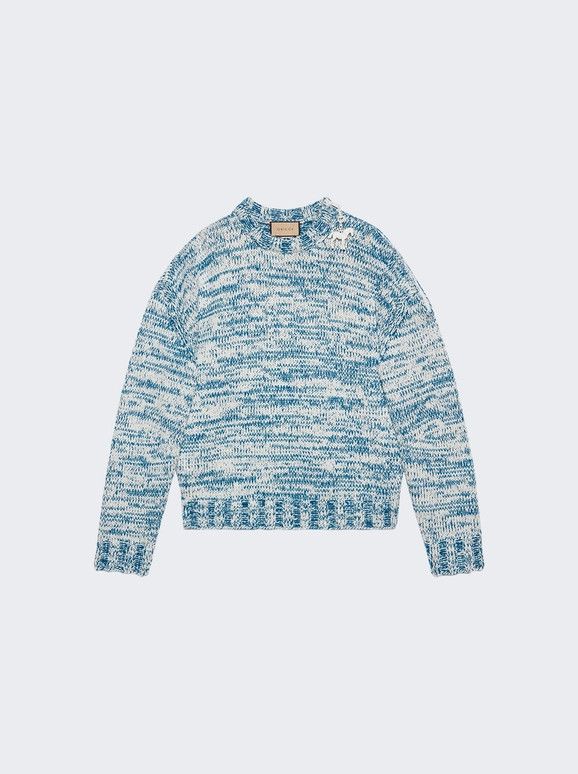 Gucci o1loc1c0925 Knit Wool Sweater With Label in Light Blue Ivory Size US M / EU 48-50 / 2 - 1 Preview
