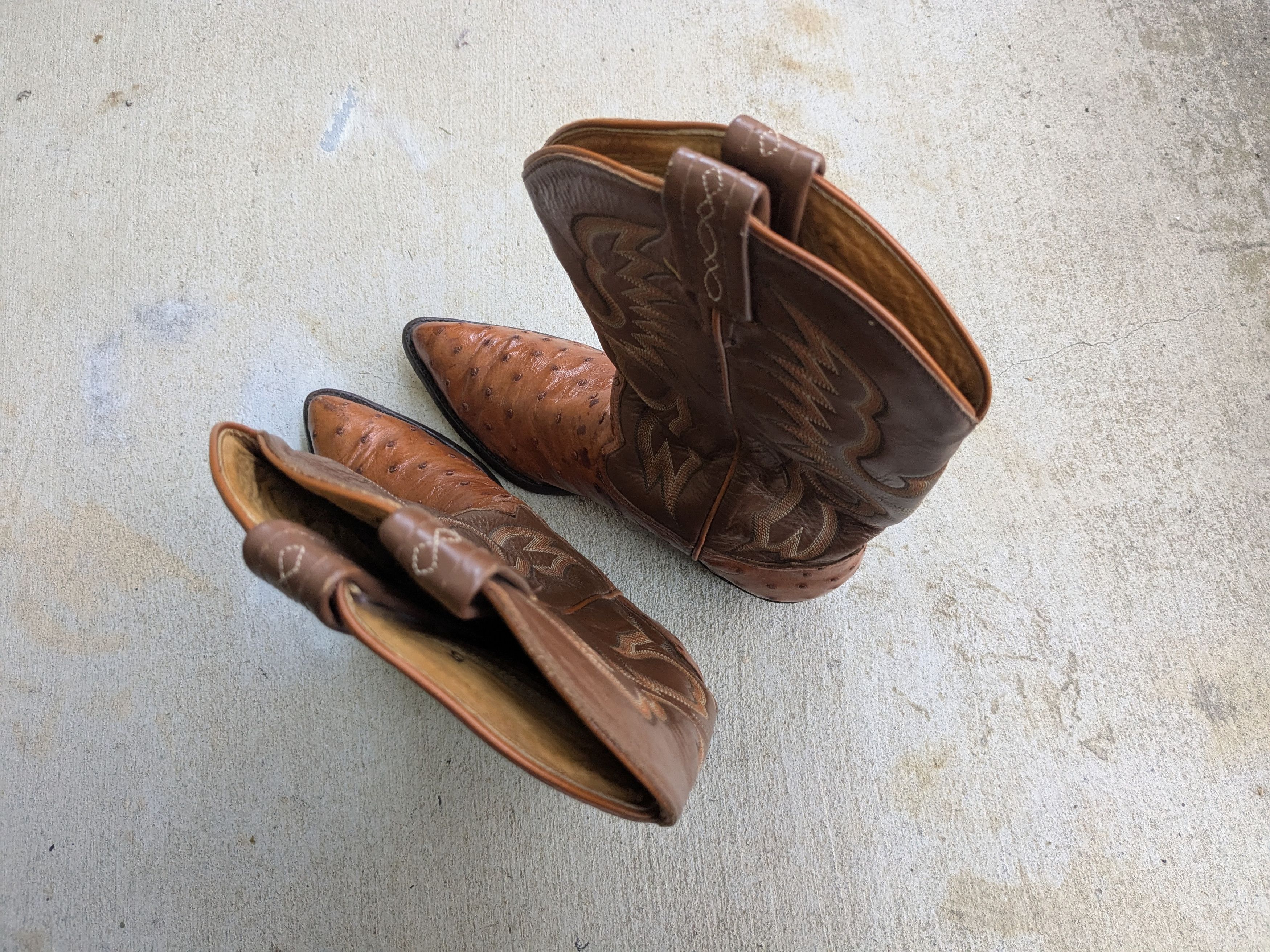 Genuine Leather Tony Lama Cowboy Boots Brown 7 Wide Vintage Ostrich Leather Size US 7 / EU 40 - 11 Thumbnail
