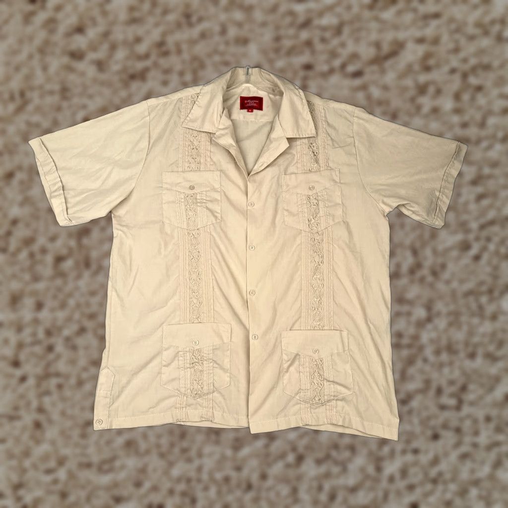 Vintage Maximos Shirt Adult XL Beige Polyester Blend 4 Pocket Vintage Embroidered Pockets Button-Up Collared Short Sleeve Mens Regular Size US XL / EU 56 / 4 - 1 Thumbnail