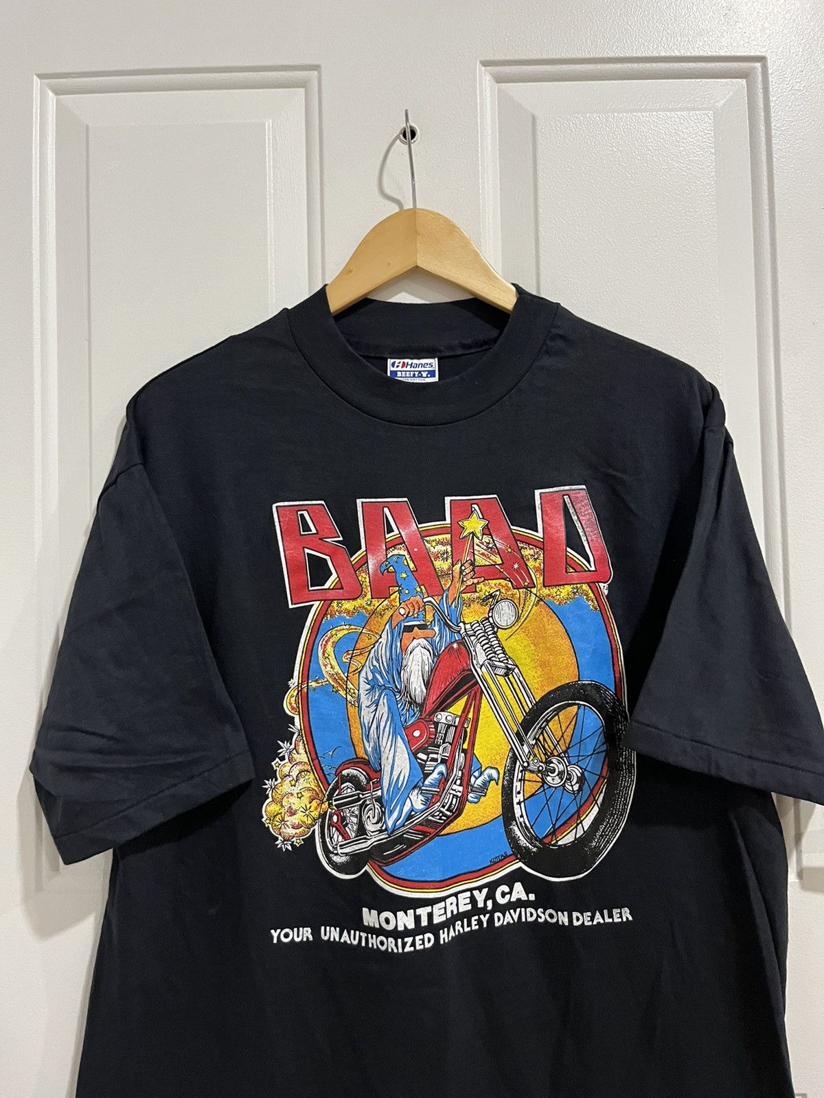 image of Vintage 80's Harley Davidson Biker Wizard Graphic Shirt XL in Black, Men's