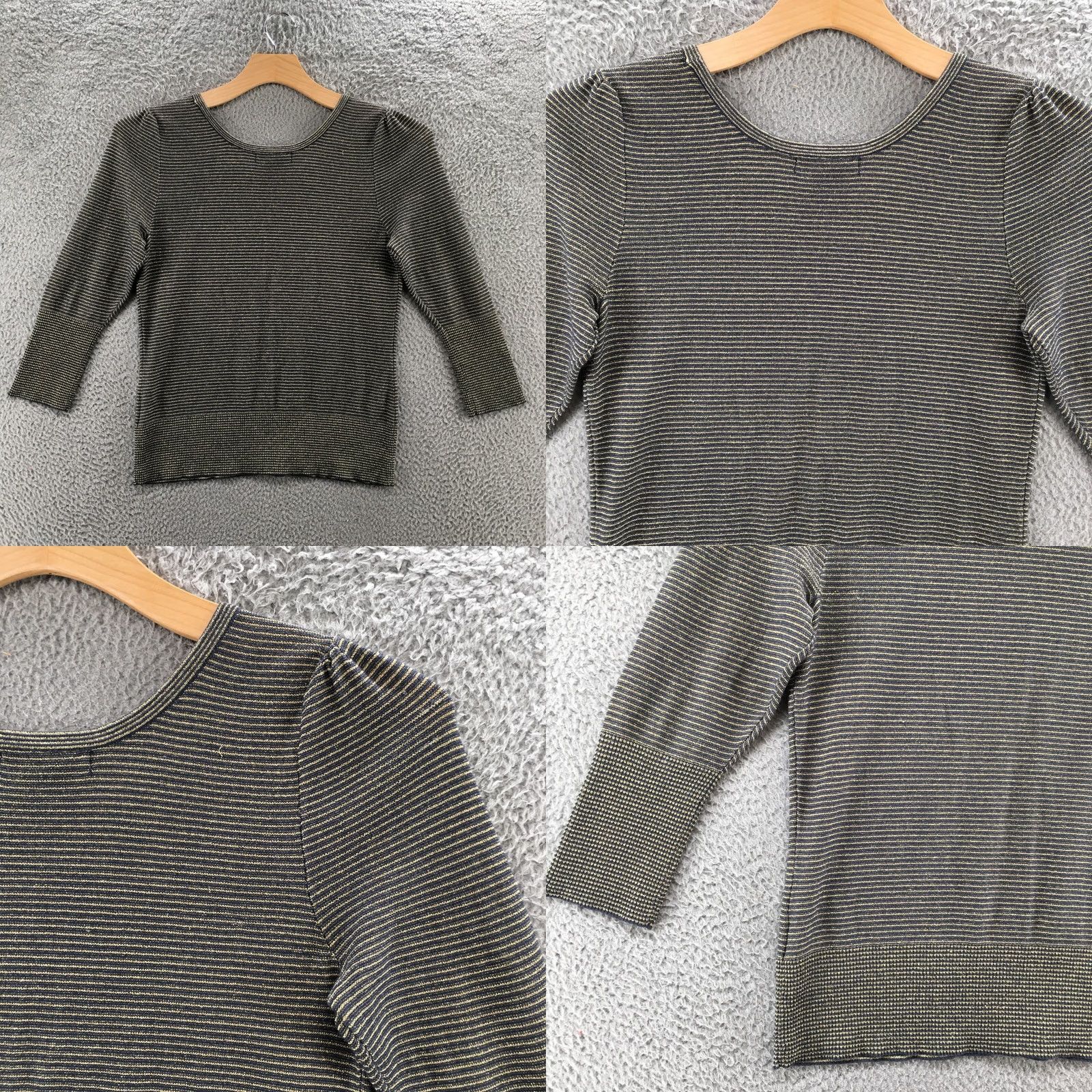 Vintage Apostrophe Pullover Sweater Womens L Black Striped 3/4 Sleeve Cotton Blend Polo? Size L / US 10 / IT 46 - 9 Thumbnail