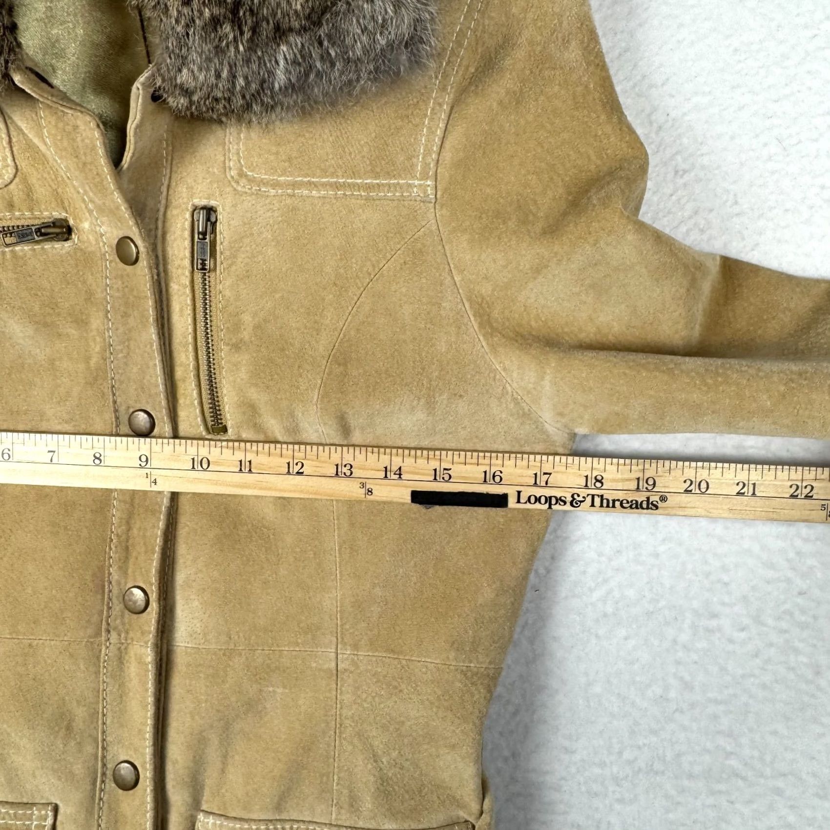 Vintage VINTAGE Arden B Womens Medium Brown Leather Suede Coat Rabbit Fur Lined Collar Coat Trench Lined Womens M Brown Fall Winter Size M / US 6-8 / IT 42-44 - 7 Thumbnail