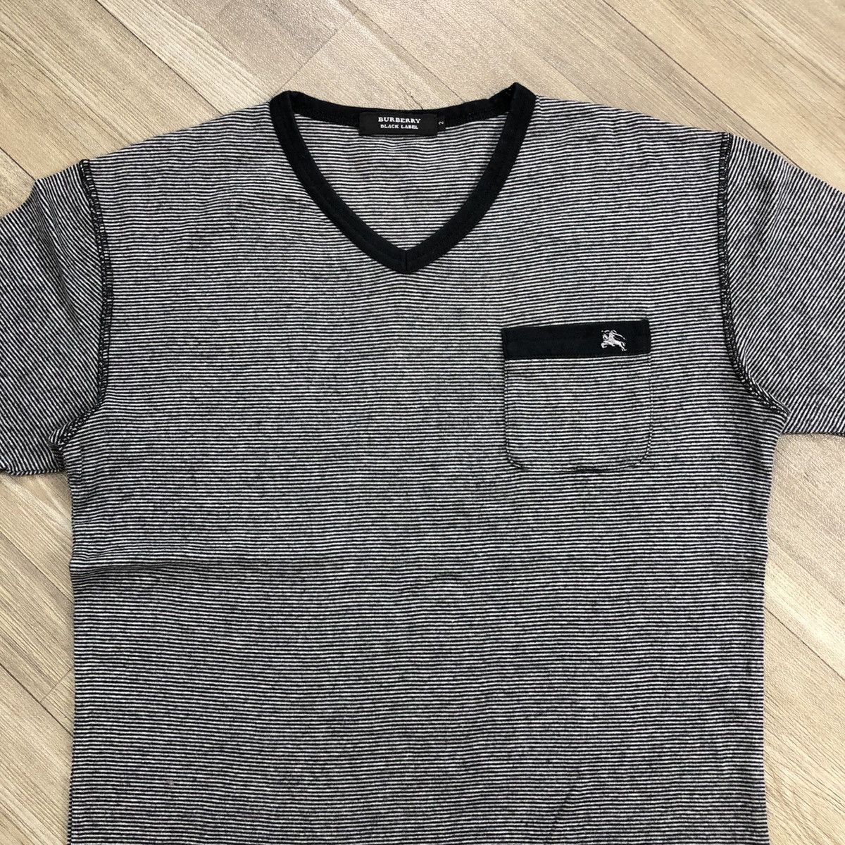 Burberry × Designer × Vintage Vintage Burberry London Black Label Striped Pocket Tee Size M / US 6-8 / IT 42-44 - 2 Thumbnail