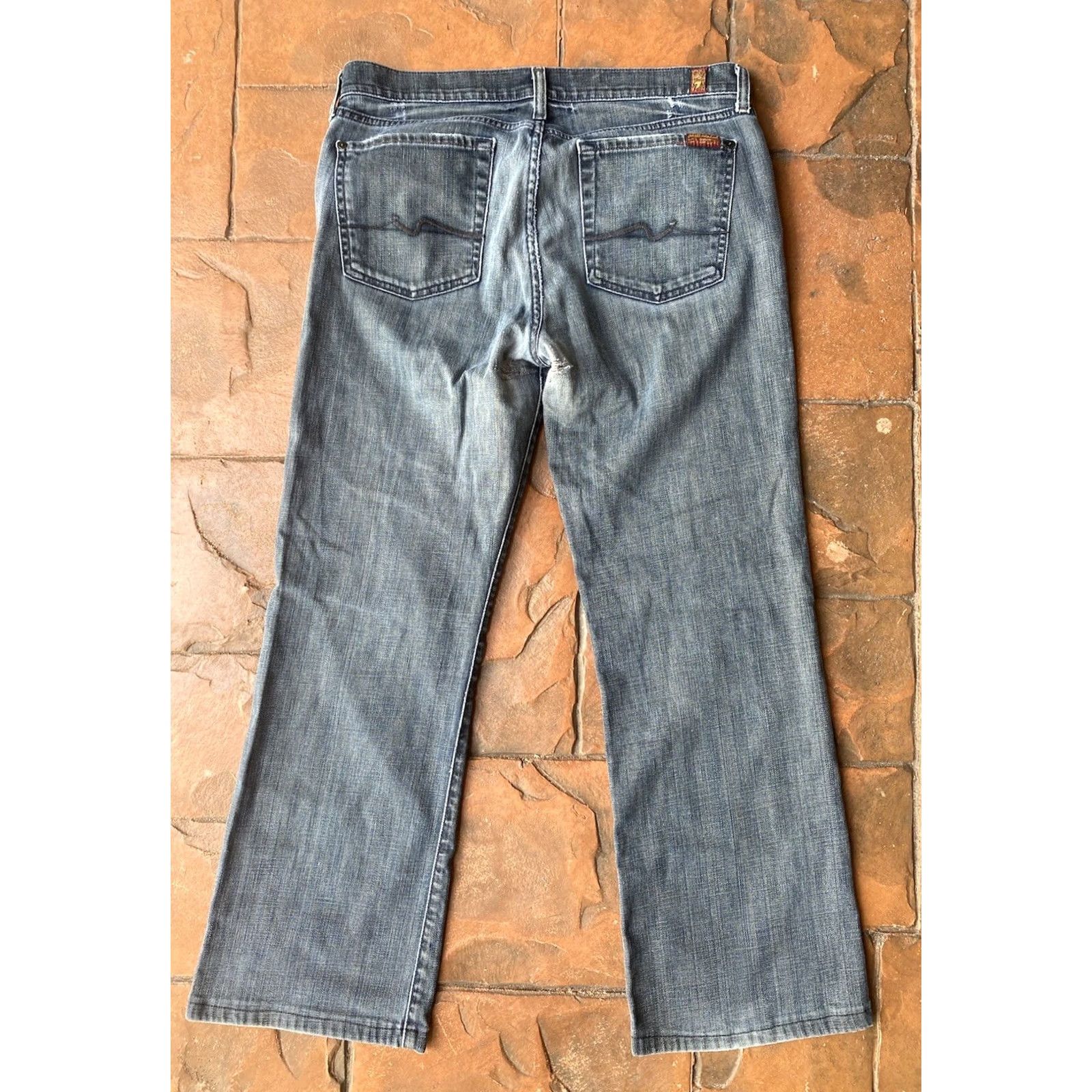 7 For All Mankind VINTAGE 7 FOR ALL MANKIND Bootcut Denim Jeans Mens 33 Blue Distressed Size US 33 - 4 Thumbnail