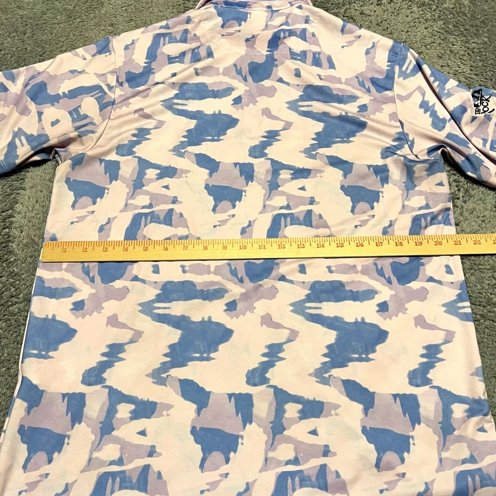 Vintage Bad Birdie Polo Golf Shirt Mens Large Pink Blue Camo All Over Print Performance Size US L / EU 52-54 / 3 - 6 Thumbnail