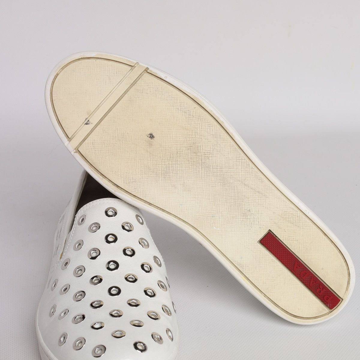 Prada Prada White Leather Slip-on Sneakers Trainers Shoes Grommet Size US 9 / IT 39 - 23 Thumbnail