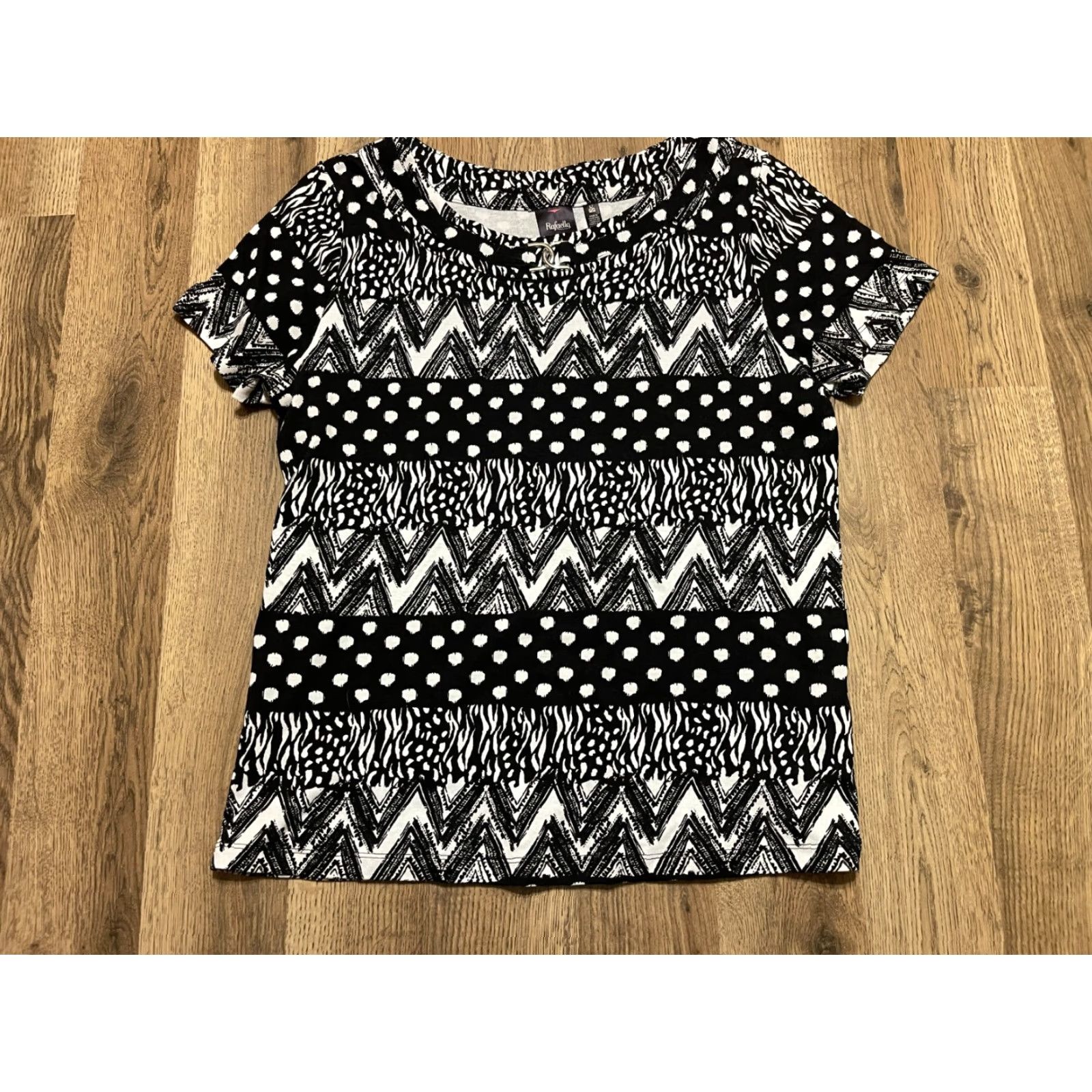 Vintage Rafaella Shirt Women's Large Black White Short Sleeve T-Shirt Casual Modern Basic Regular Fit Size L / US 10 / IT 46 - 2 Thumbnail